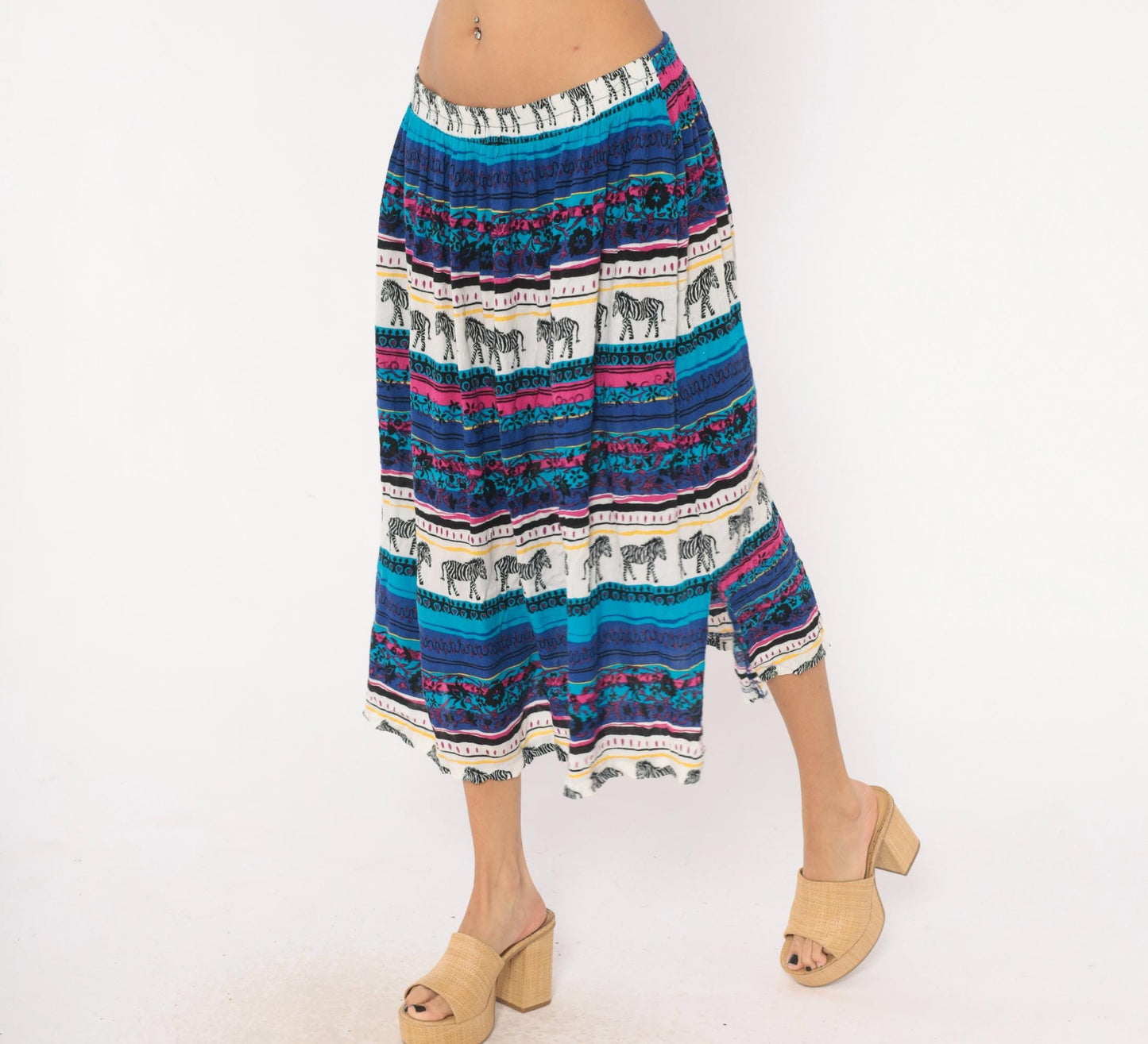 90s Sharon Anthony Zebra Print Midi Skirt Plus Size XXL Teal Magenta