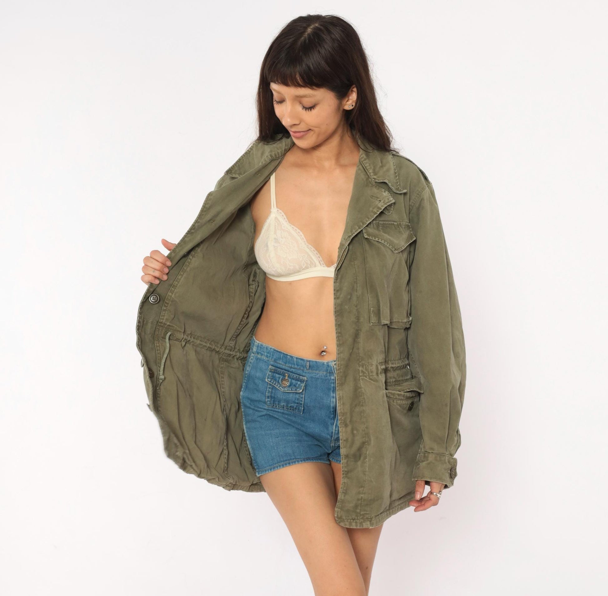 1950s Military Field Jacket Olive Drab Cotton Army Green Medium
