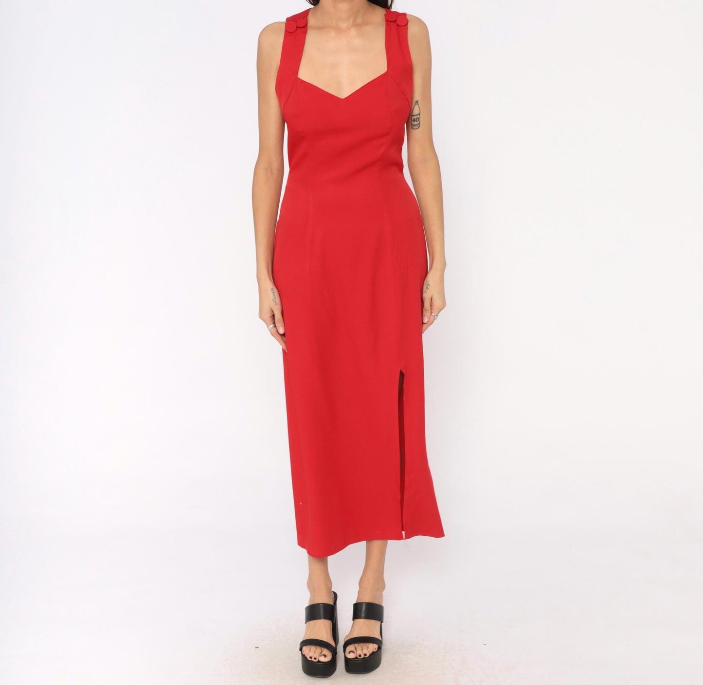 90s Red Midi Dress Sweetheart Neckline Crossback Open Back Medium Large