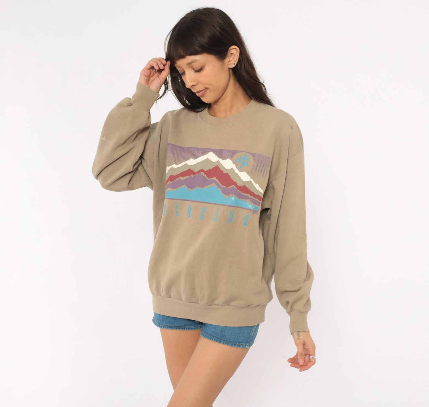 90s Jerzees Colorado Mountain Graphic Sweatshirt Tan Large L