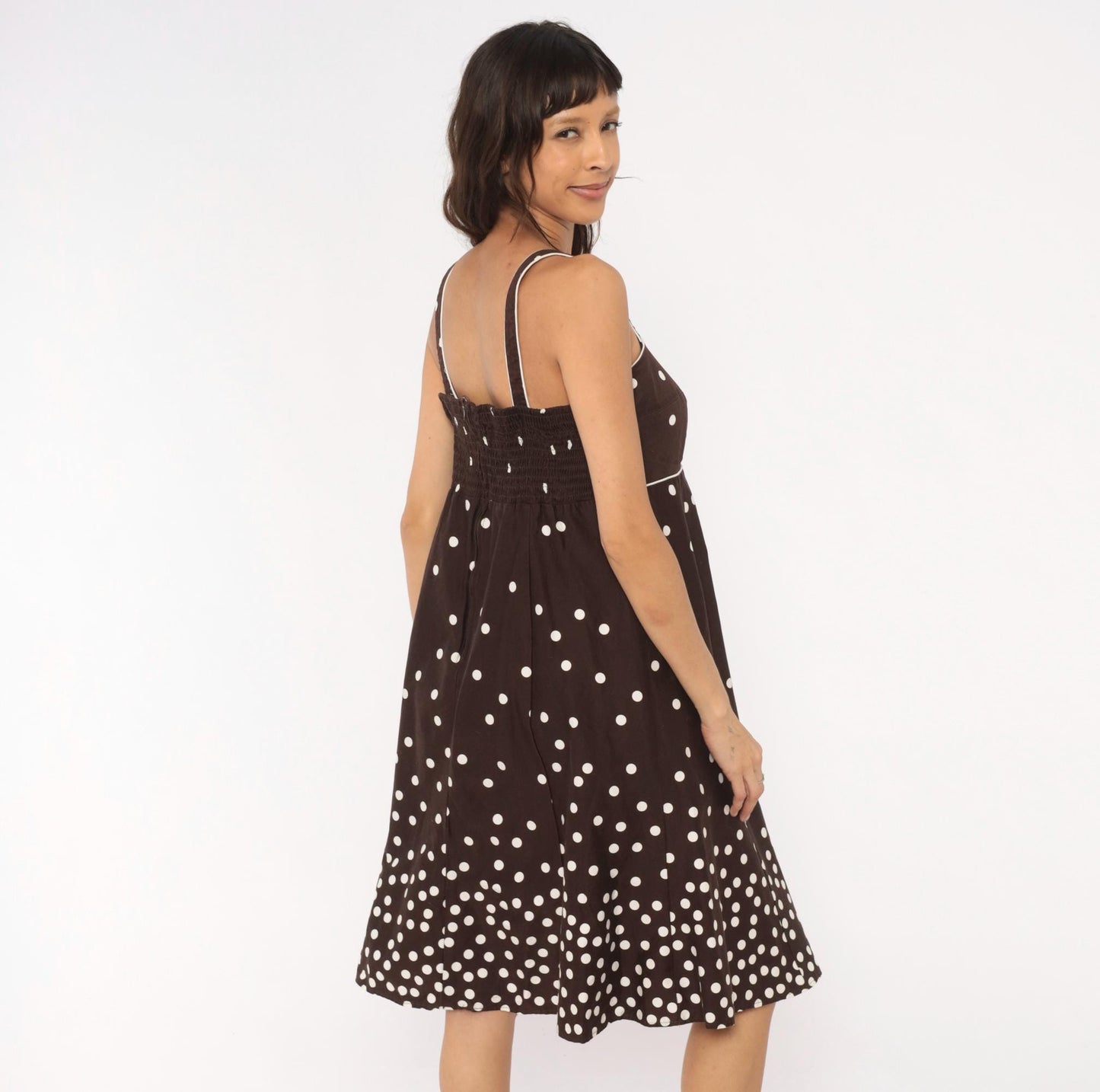 2000s R & K Originals Polka Dot Sundress Brown White Sweetheart Neckline Extra Large XL