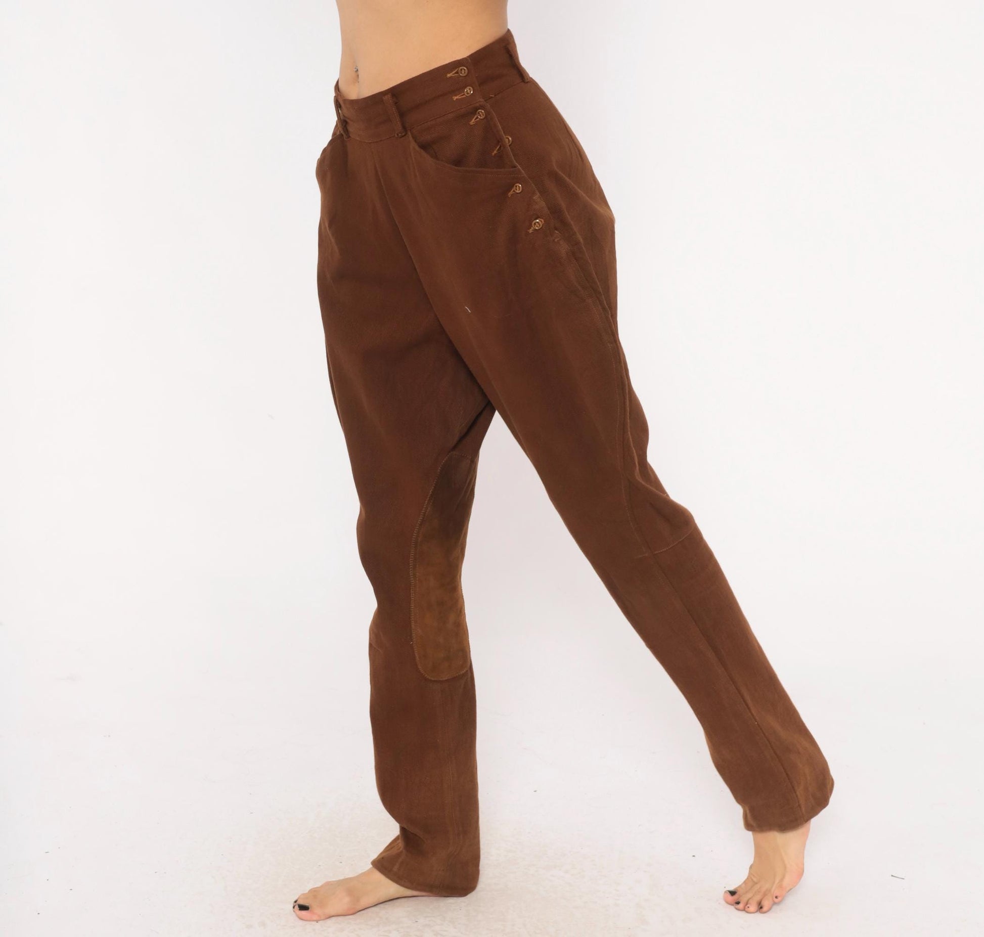 80s Brown Jodhpur Riding Pants High Waist Suede Knee Patch Medium M