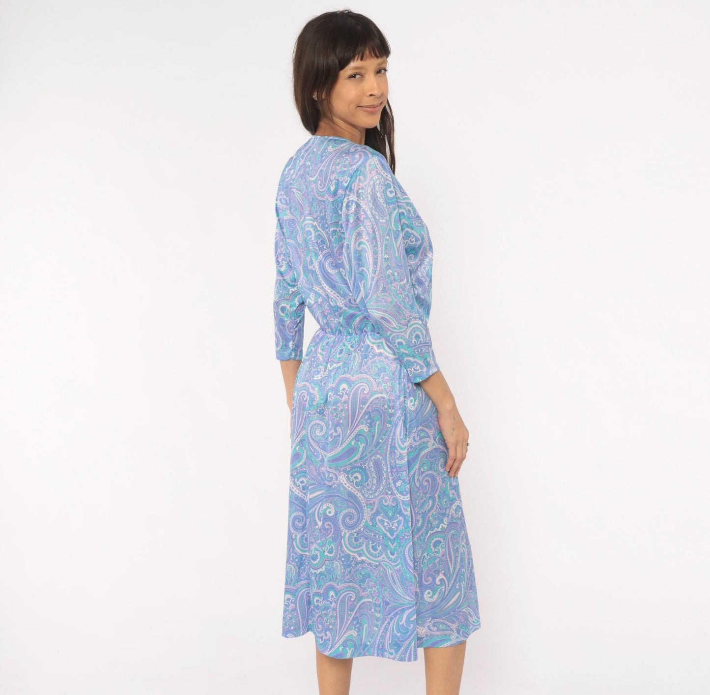 90s Blair Paisley Midi Dress Periwinkle Purple Teal Swirl Print Medium M