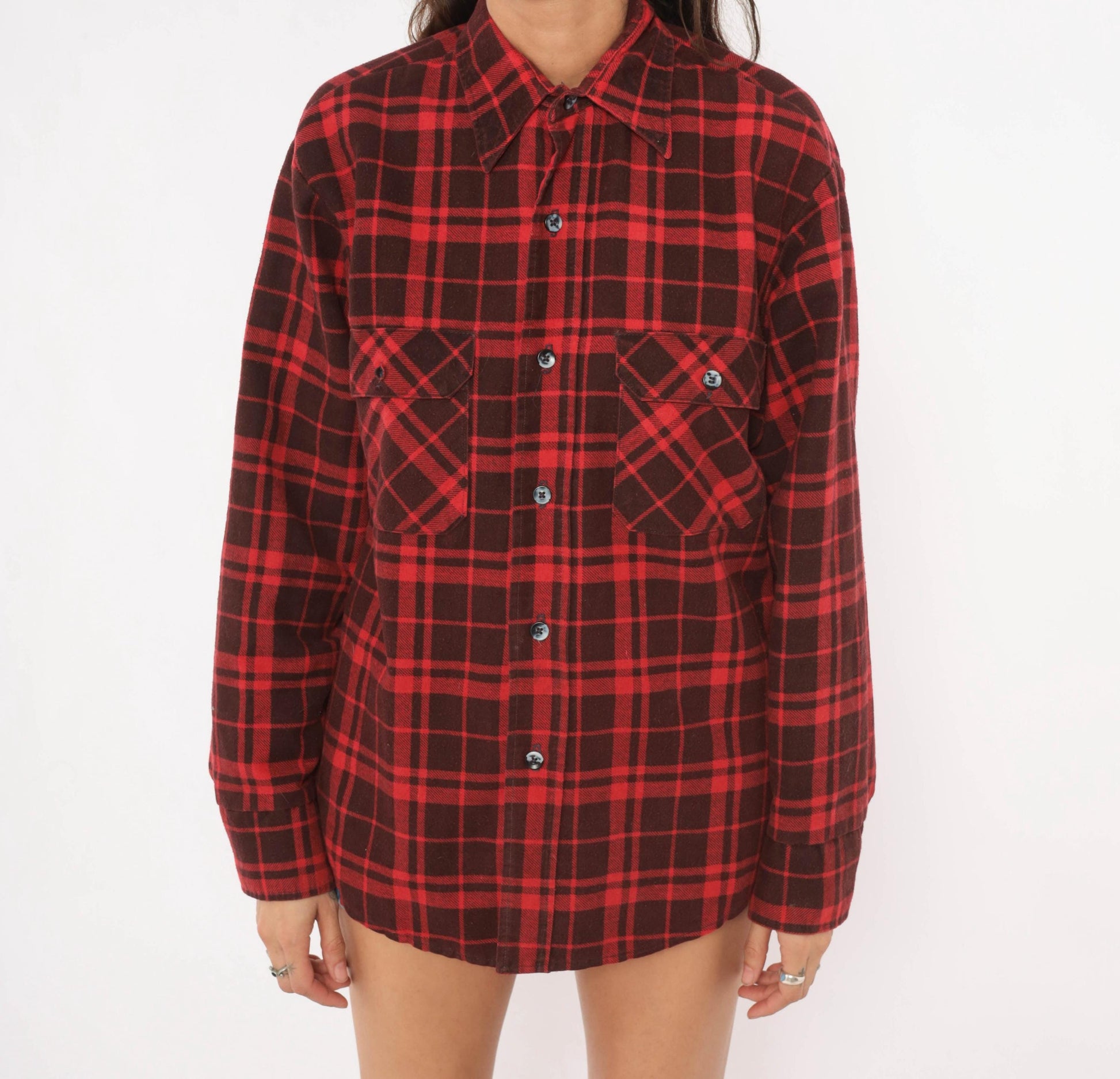 80s Fieldmaster Plaid Flannel Shirt Red Black Quilted Lined Medium