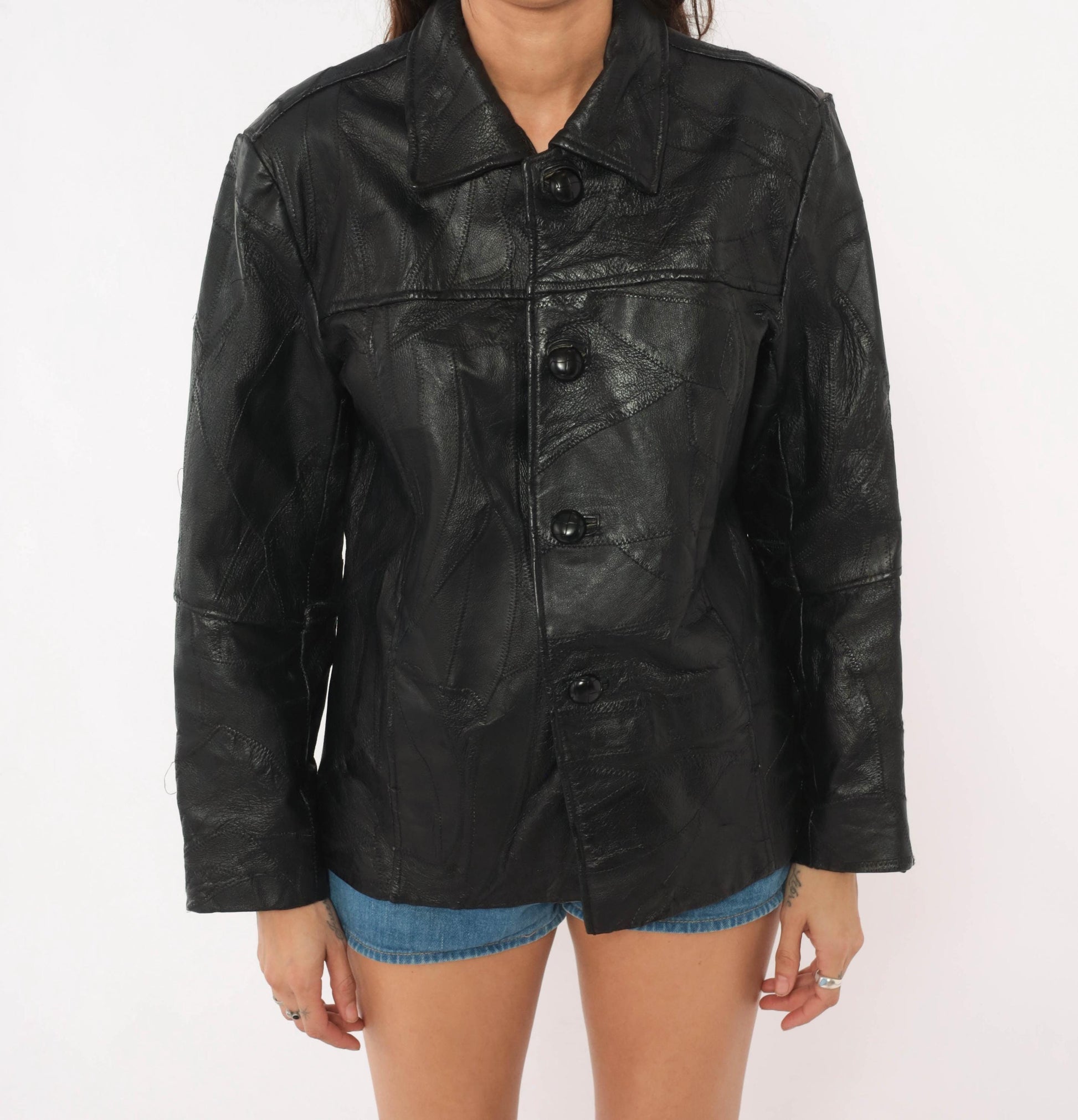 80s Leather & Soul Black Patchwork Leather Jacket Medium M
