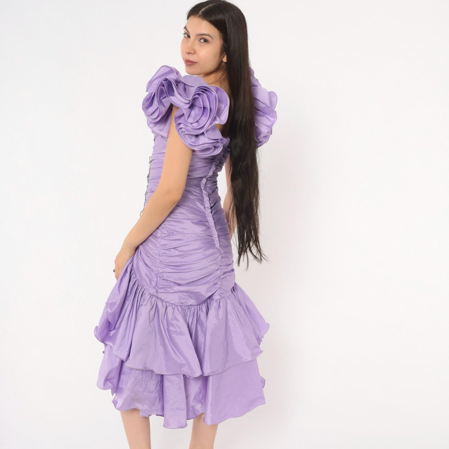 80s Alyce Designs Lilac Sequin Prom Dress Sweetheart Neckline Mermaid Hem Extra Small XS