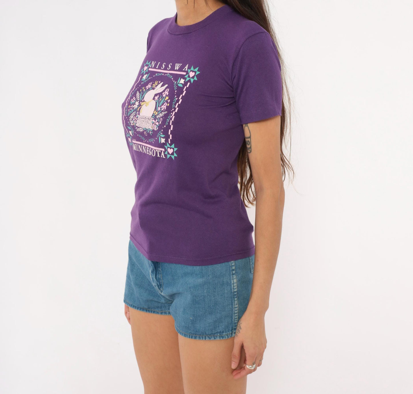 90s Nisswa Minnesota Bunny Graphic Tee Purple Cotton Jerzees Extra Small