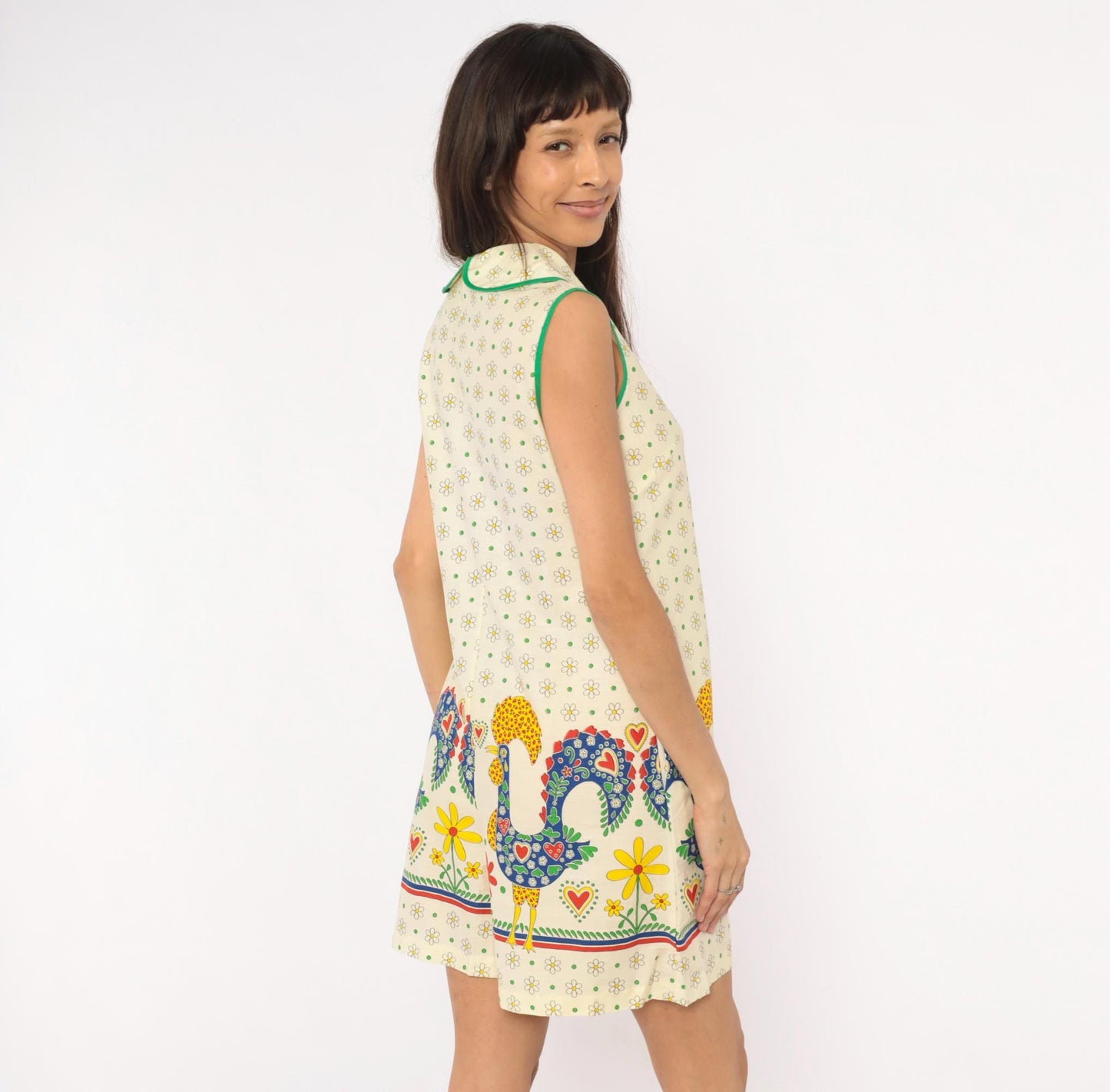 70s Gaymode Penneys Rooster Romper Daisy Print Peter Pan Collar Yellow Small