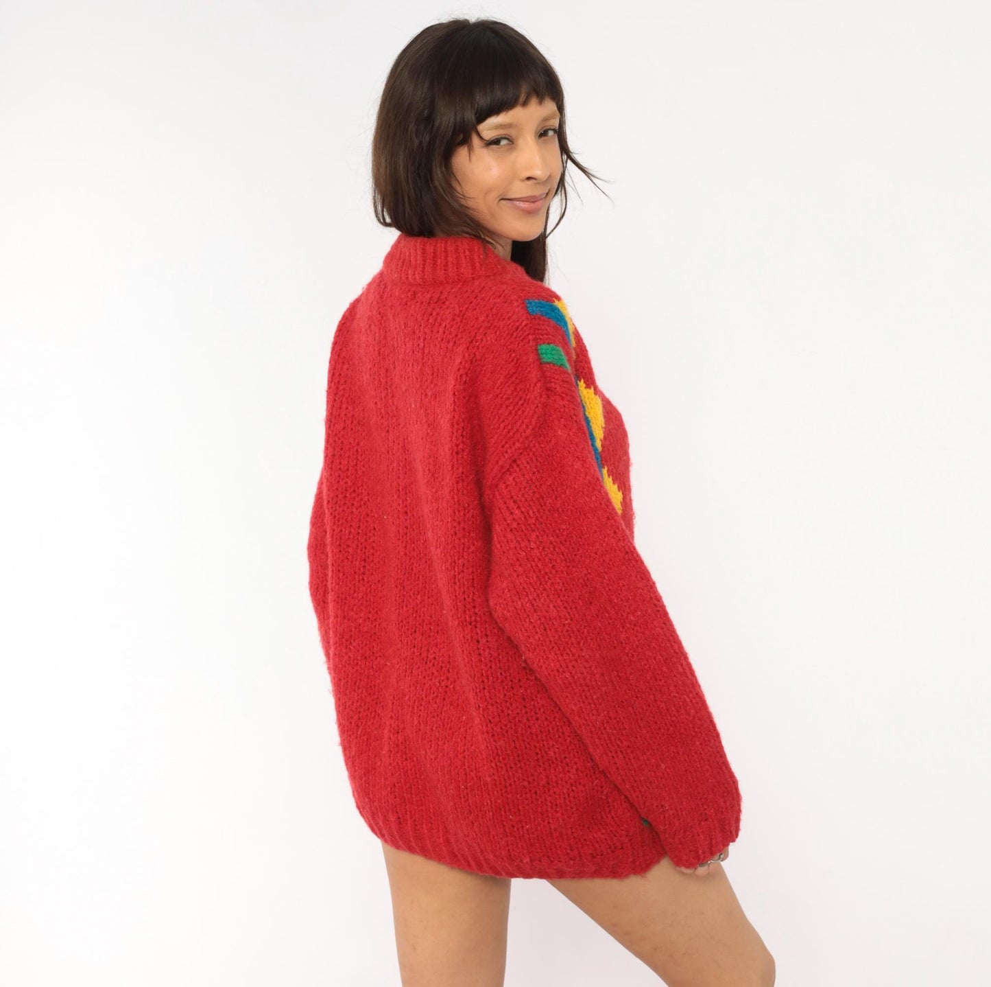90s Willow Bay Southwestern Diamond Knit Pullover Red Green Blue Medium