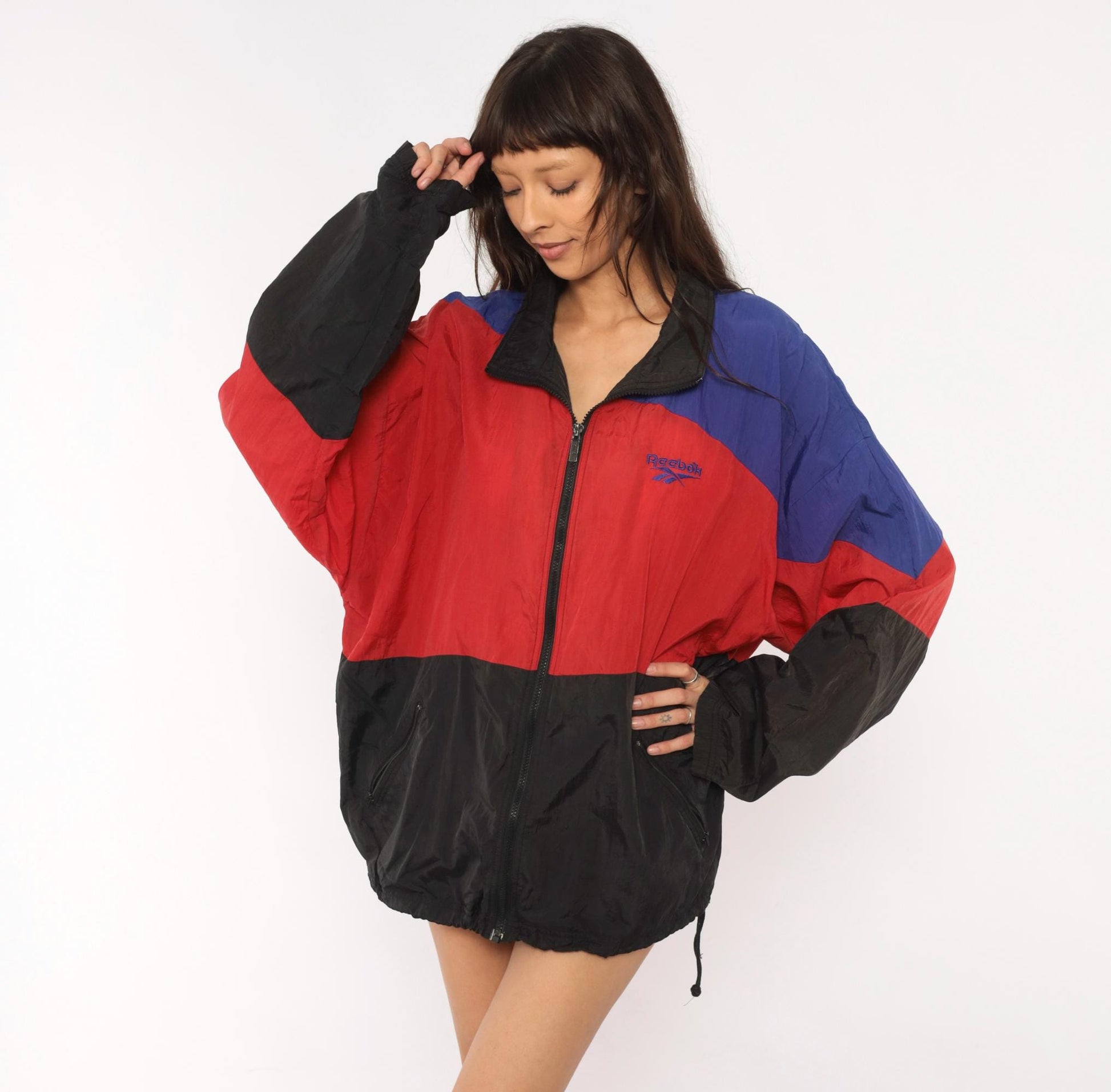 90s Reebok Windbreaker Colorblock Red Purple Black Jacket Extra Large XL