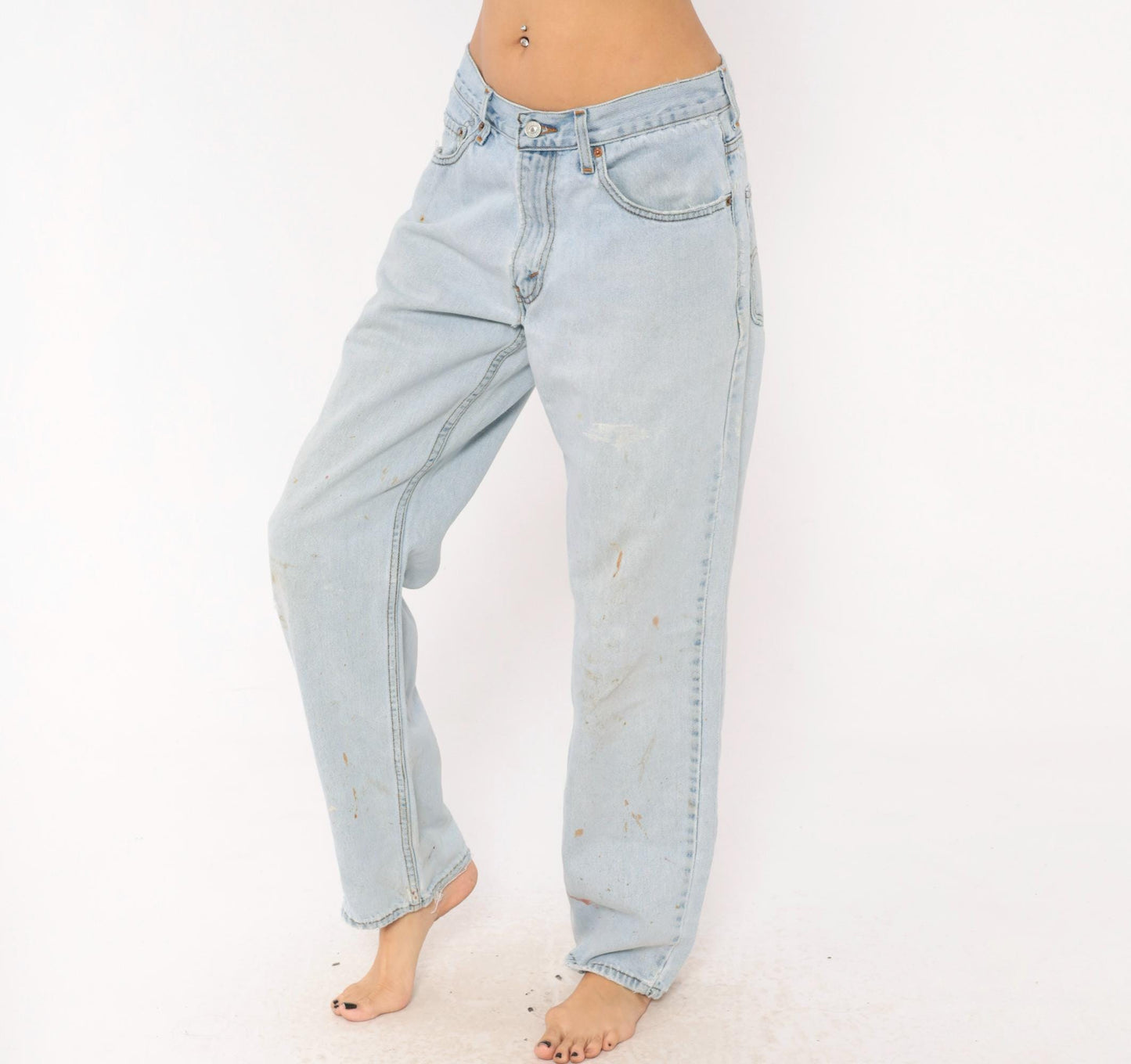 90s Levi's 550 Light Wash Straight Leg Jeans Distressed Blue 32x32