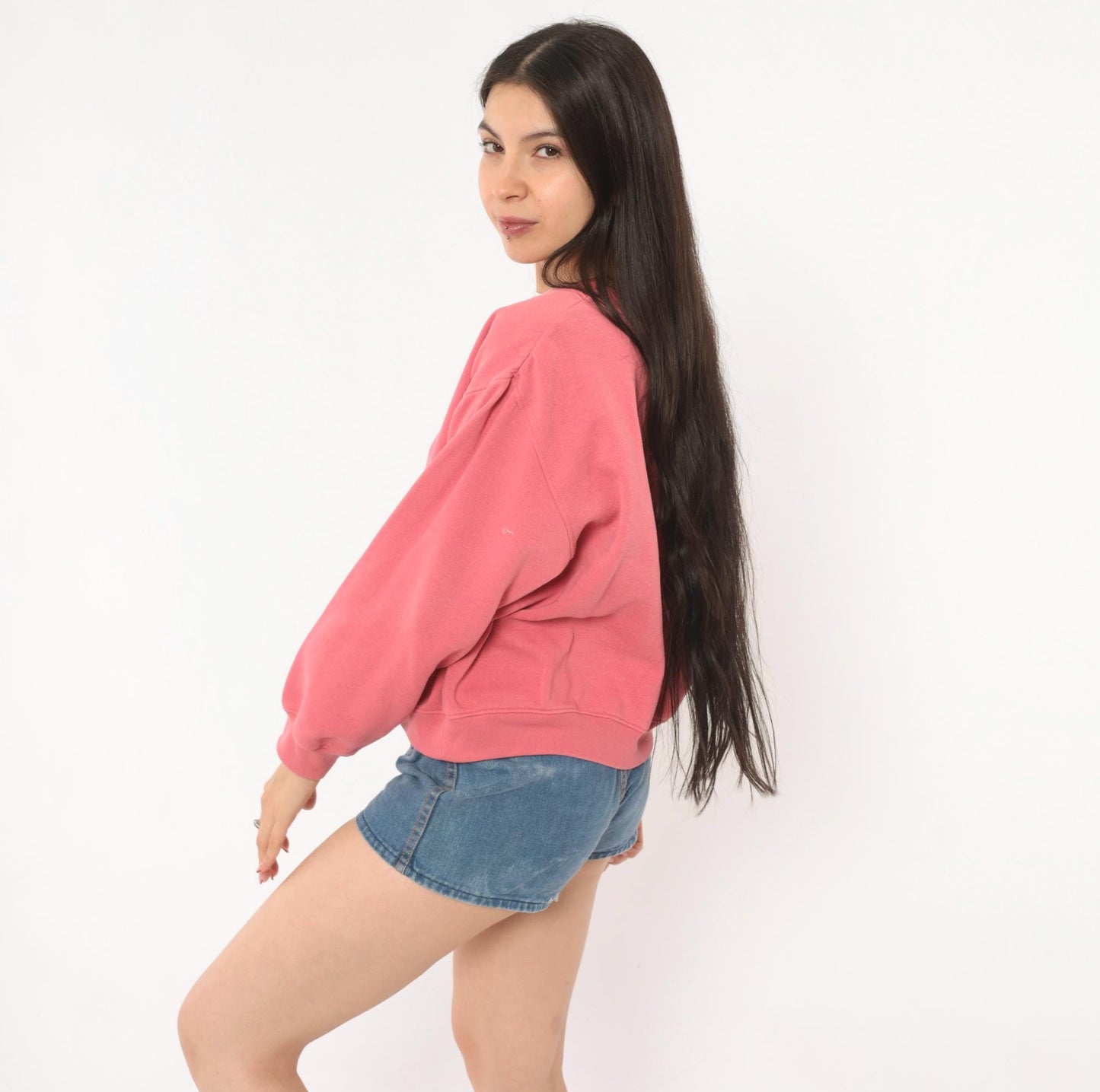 90s Floral Embroidered Sweatshirt Rose Pink Tulip Basket Cotton Medium