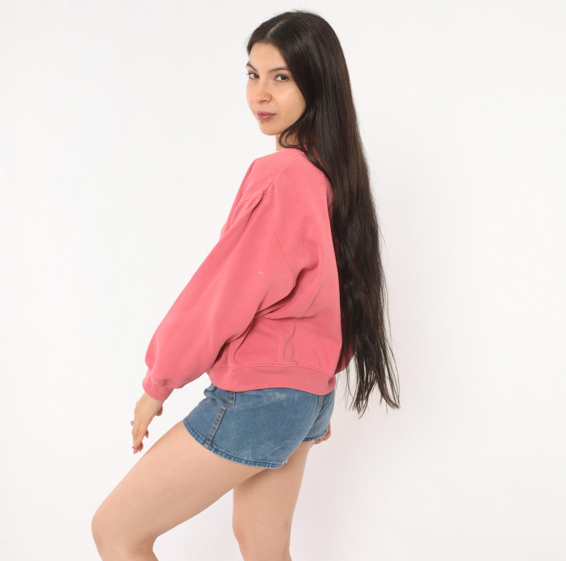 90s Floral Embroidered Sweatshirt Rose Pink Tulip Basket Cotton Medium