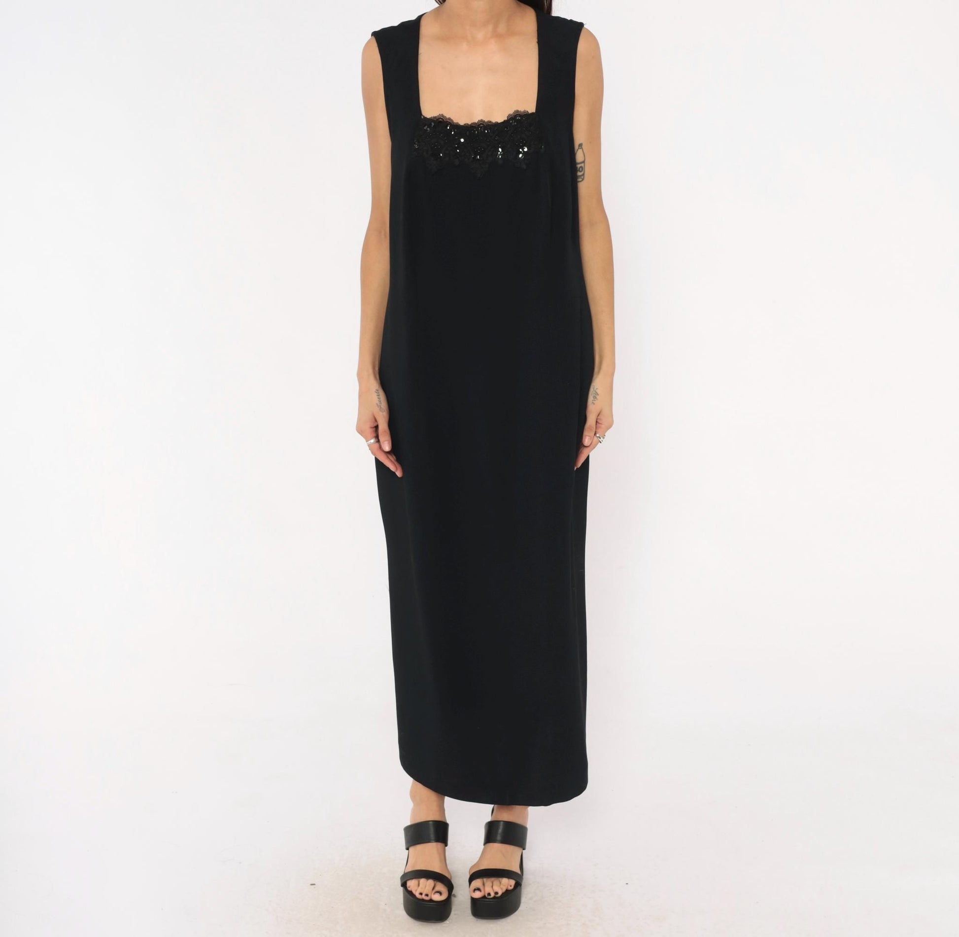 90s R&M Richards Black Sequin Lace Maxi Dress Plus Size 1X