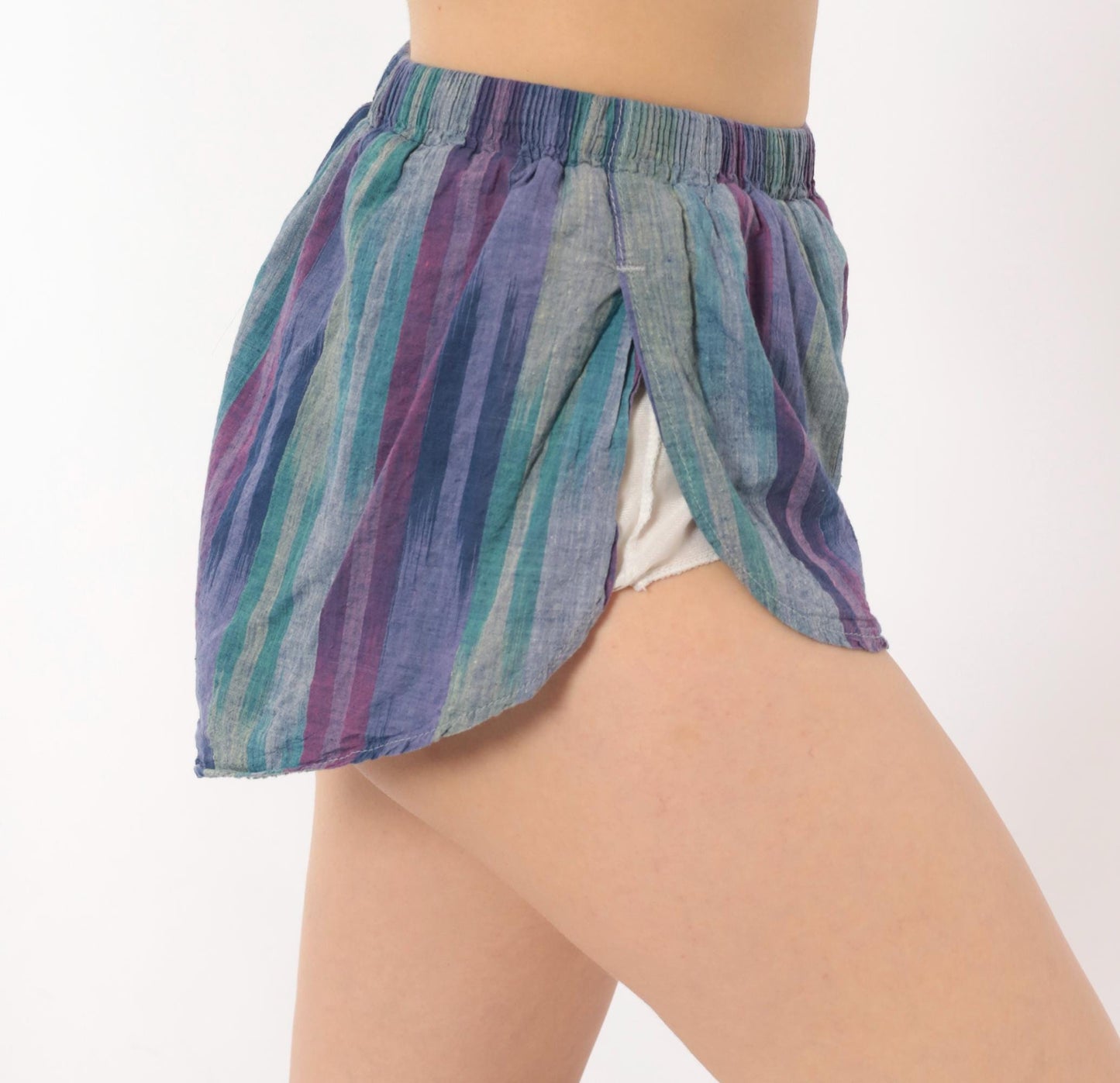 80s Pounders Ikat Stripe Shorts Purple Teal Cotton Dolphin Extra Small XS
