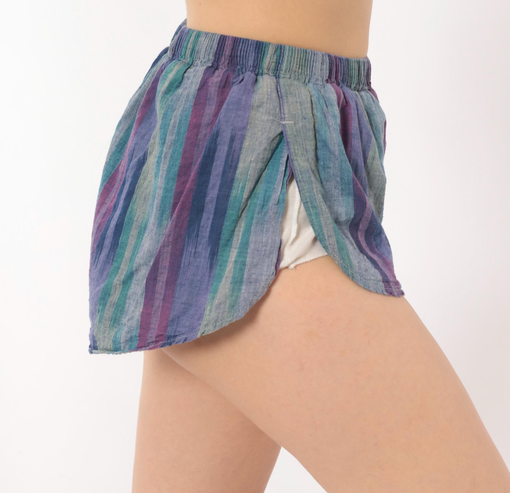 80s Pounders Ikat Stripe Shorts Purple Teal Cotton Dolphin Extra Small XS