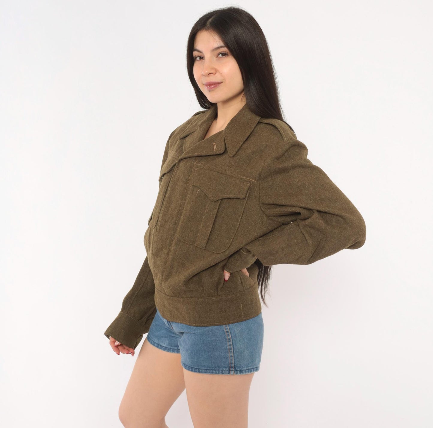 1950s Military Wool Jacket Olive Drab Cropped Blouson Army Green Medium M