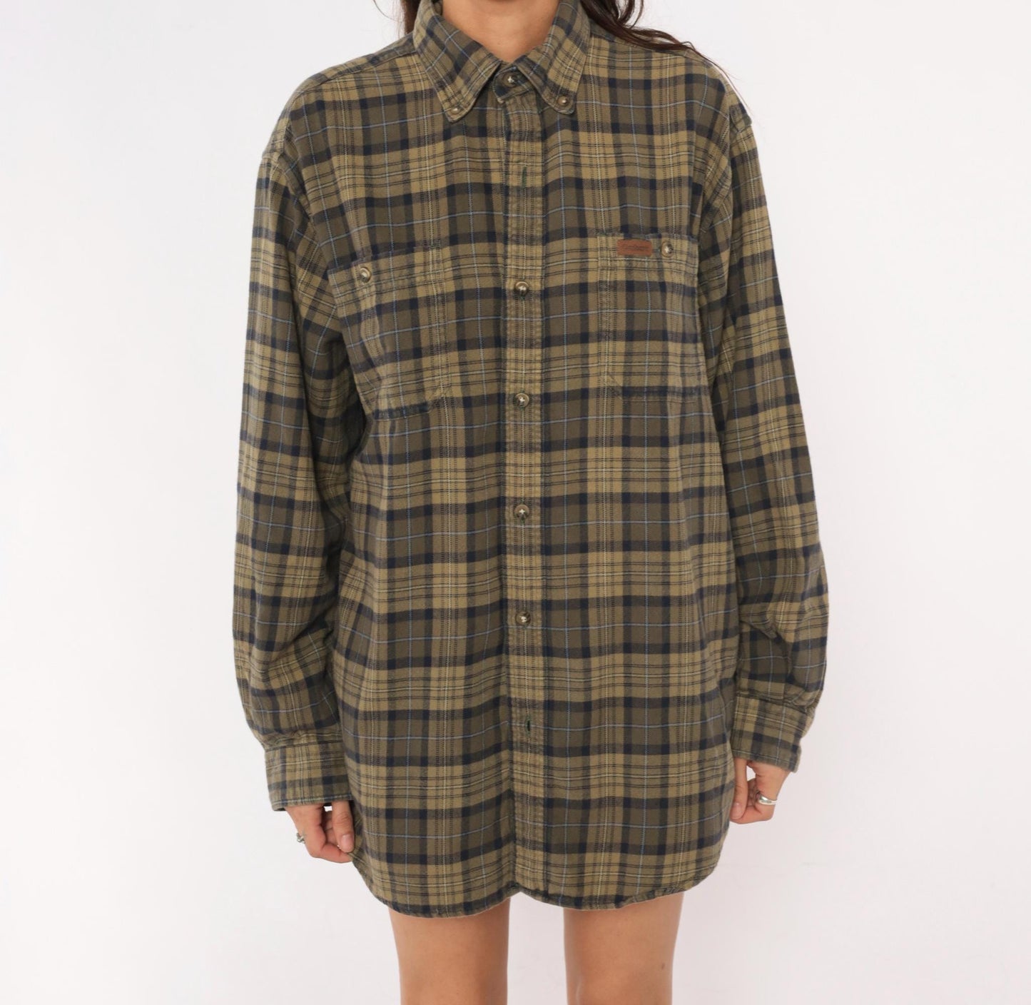2000s Carhartt Plaid Flannel Shirt Tan Navy Button Down Medium