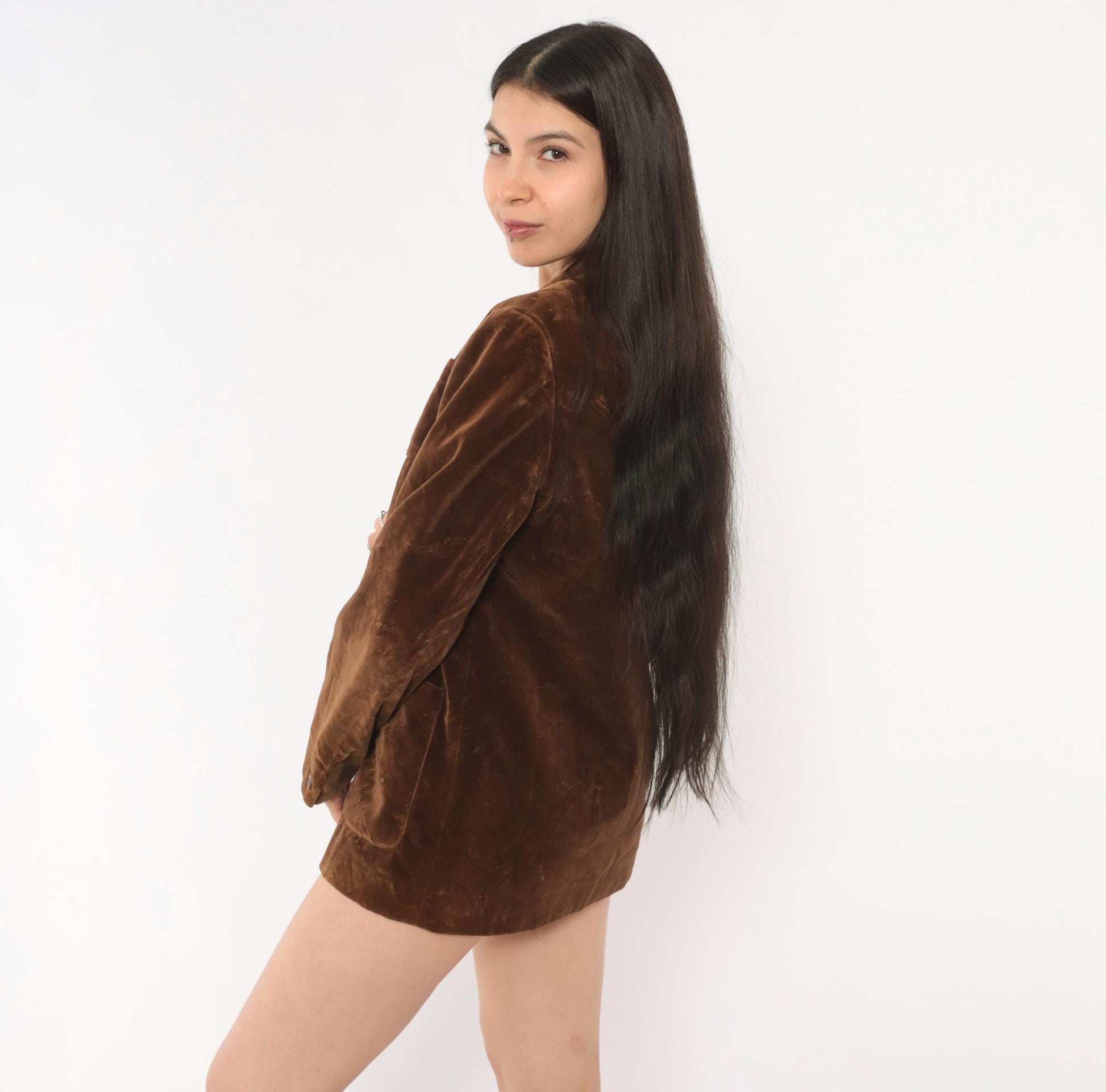 70s Swallowfish Velvet Blazer Brown Single Button Notched Lapel Small