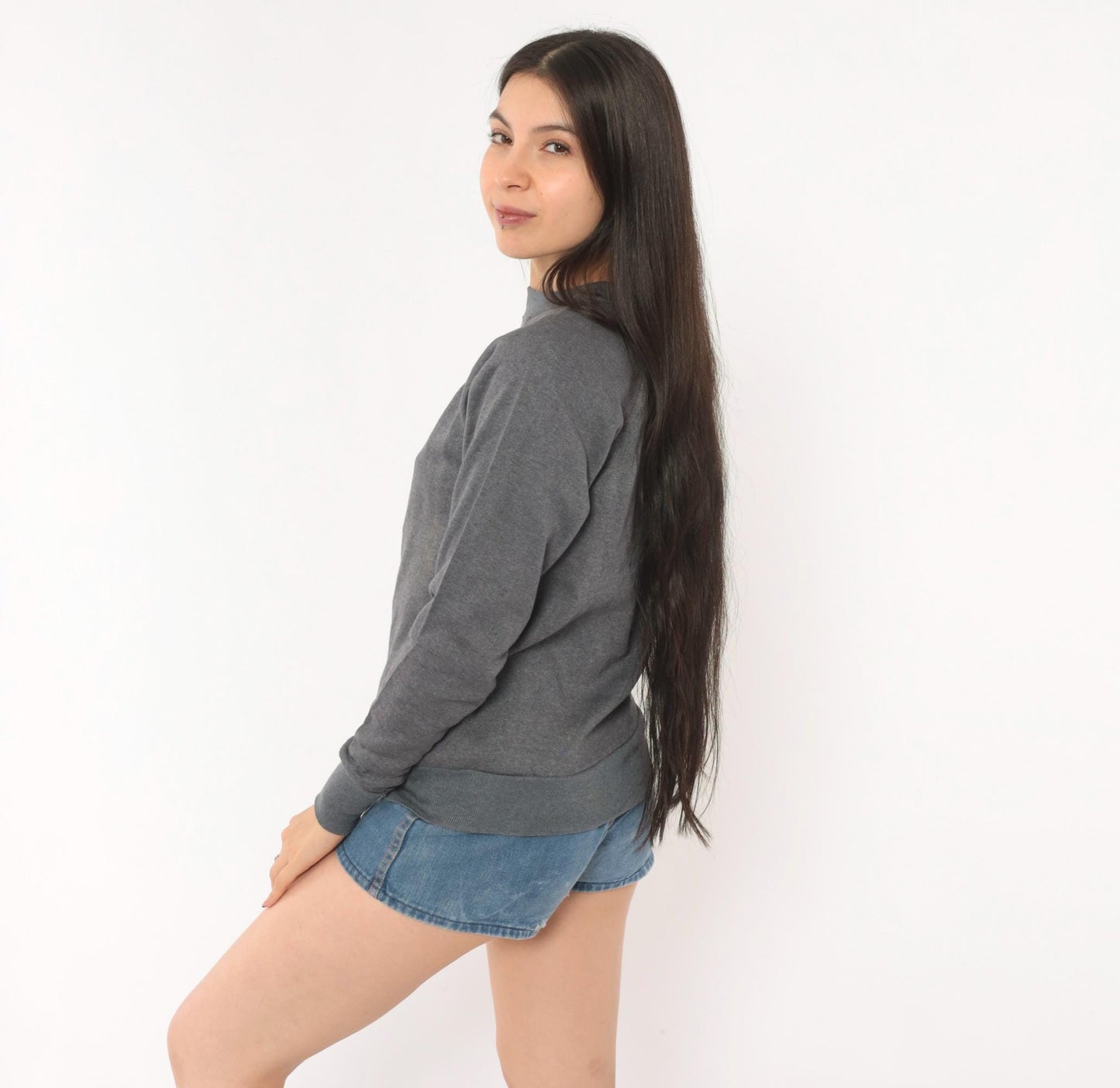 80s Charcoal Grey Raglan Sweatshirt Crewneck Cotton Pullover Small S