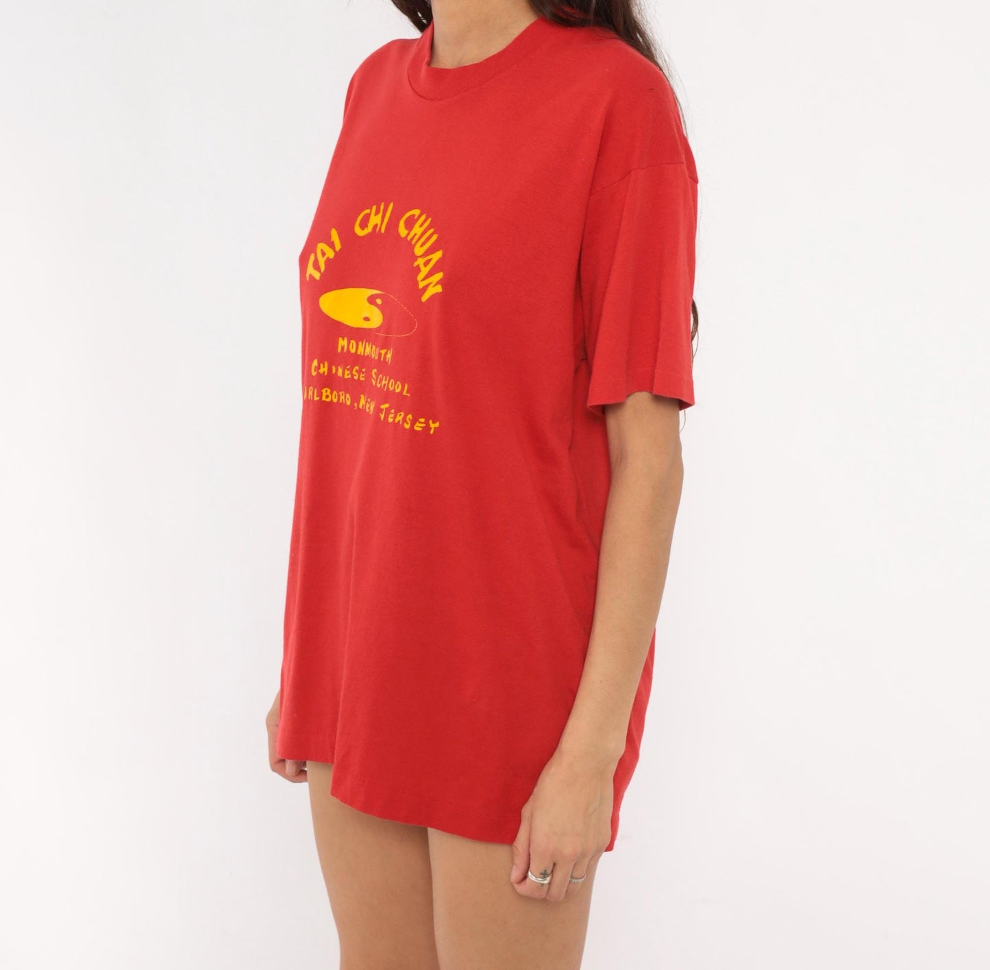90s Screen Stars Tai Chi Chuan Graphic Tee Red Yellow Yin Yang Extra Large XL
