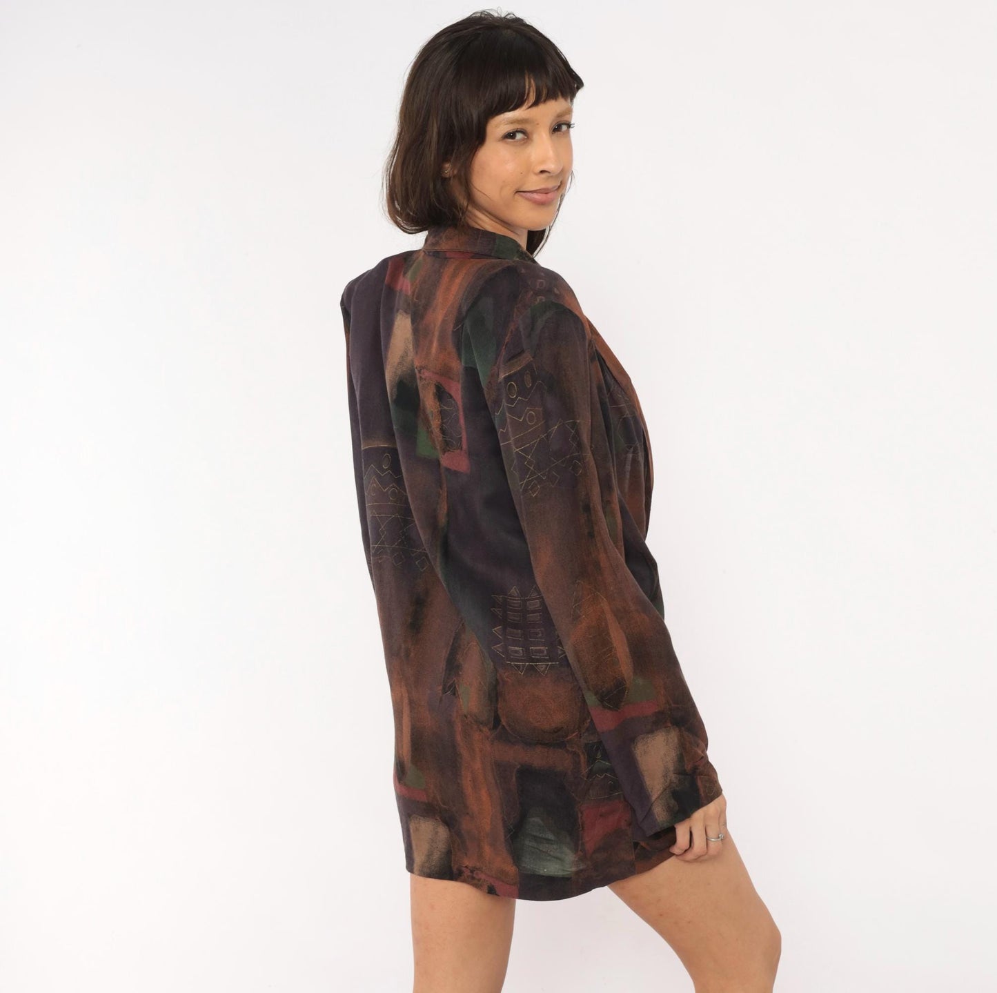 90s Kensington Abstract Tribal Blazer Brown Plum Geometric Medium M