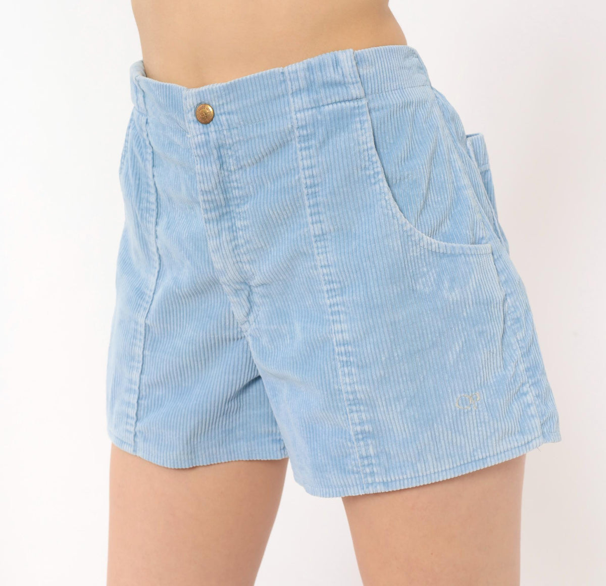 80s Ocean Pacific Corduroy Shorts Sky Blue High Waist Cotton Medium
