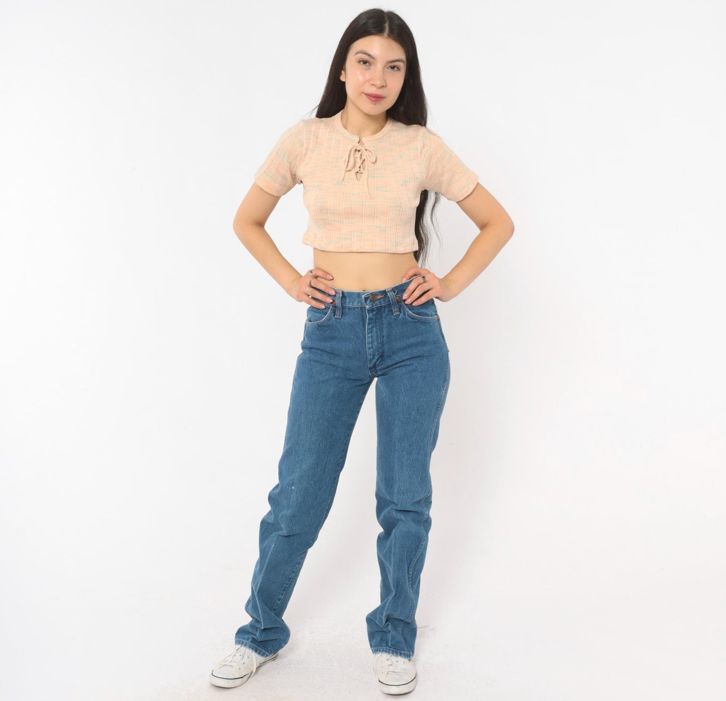 90s Wrangler High Waisted Straight Leg Jeans Medium Wash Blue Denim Extra Small XS