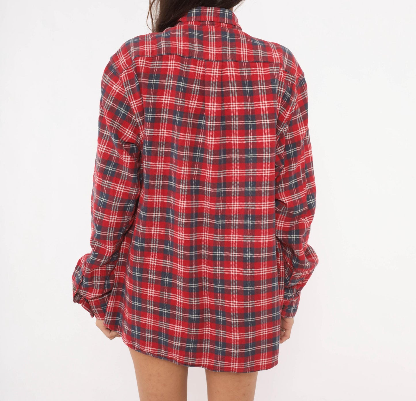 2000s Eddie Bauer Red Plaid Flannel Shirt Cotton Button-Up Large L