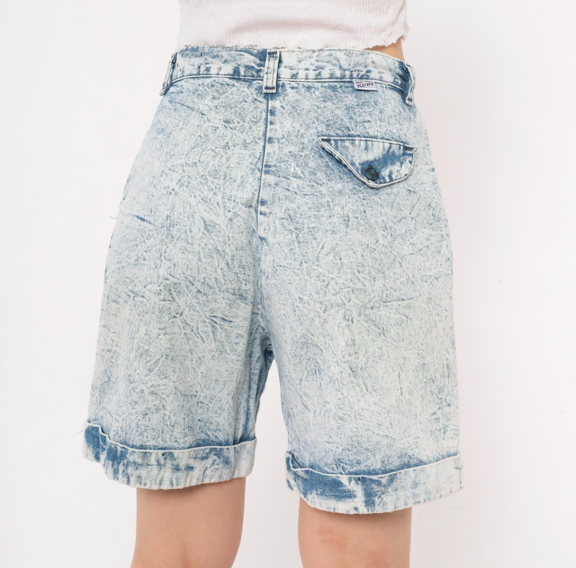 80s Ms. Players Acid Wash Denim Shorts High Waisted Pleated Blue Small S