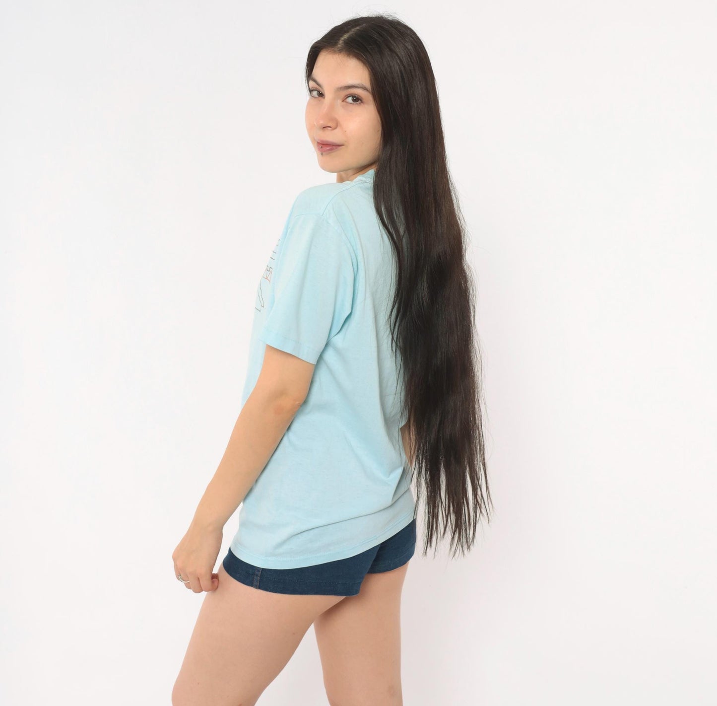 80s Sunbelt Sportswear Desert Cactus Snake Graphic Tee Light Blue Small