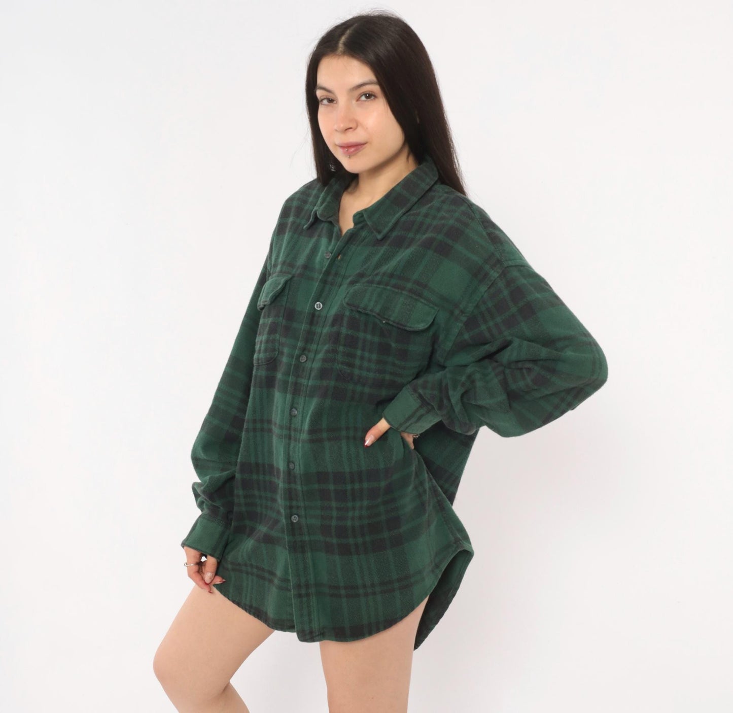 90s Gap Green Plaid Flannel Shirt Button-Up Grunge Cotton Extra Large XL