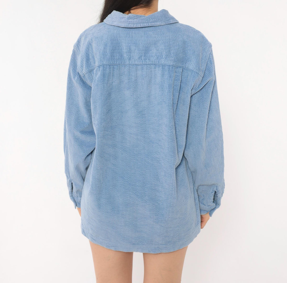 90s L.L.Bean Corduroy Button-Front Shirt Sky Blue Cotton Medium M