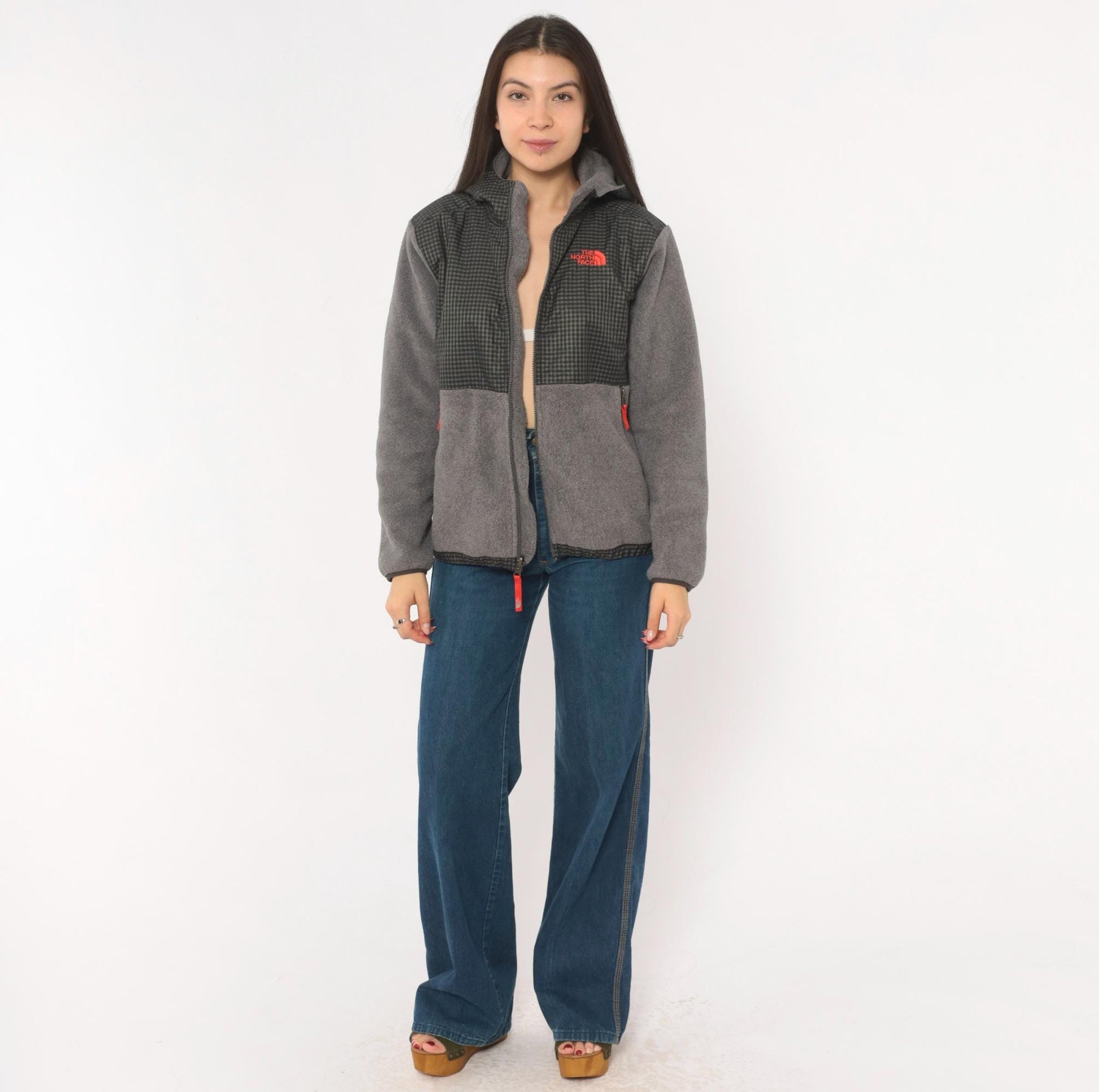 The North Face Denali Hooded Fleece Jacket Grey Nylon 2000s Medium