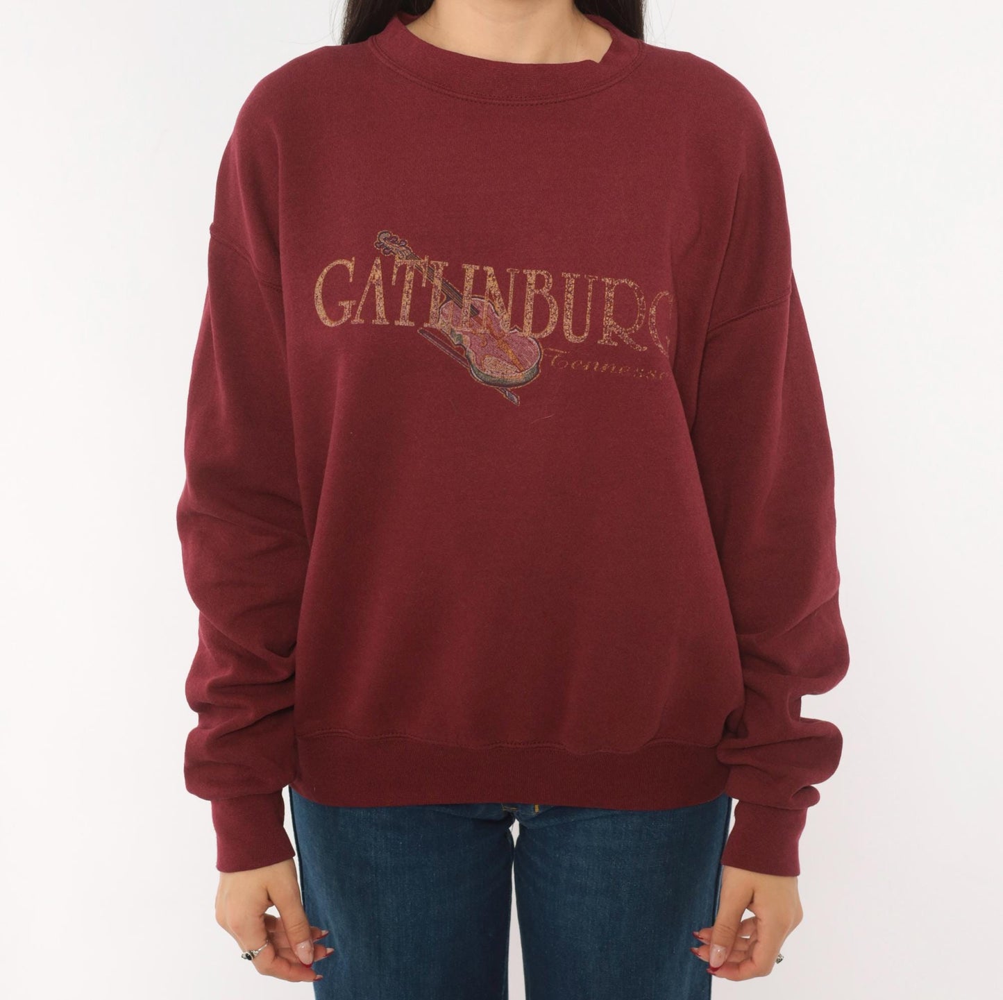 90s Santee Gatlinburg Tennessee Fiddle Sweatshirt Burgundy Crewneck Medium M