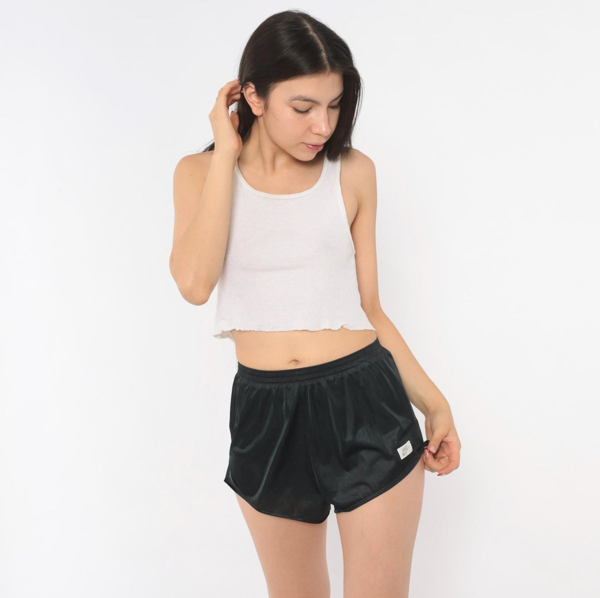 80s Nike Running Shorts Black Nylon Split Hem Athletic Extra Small XS