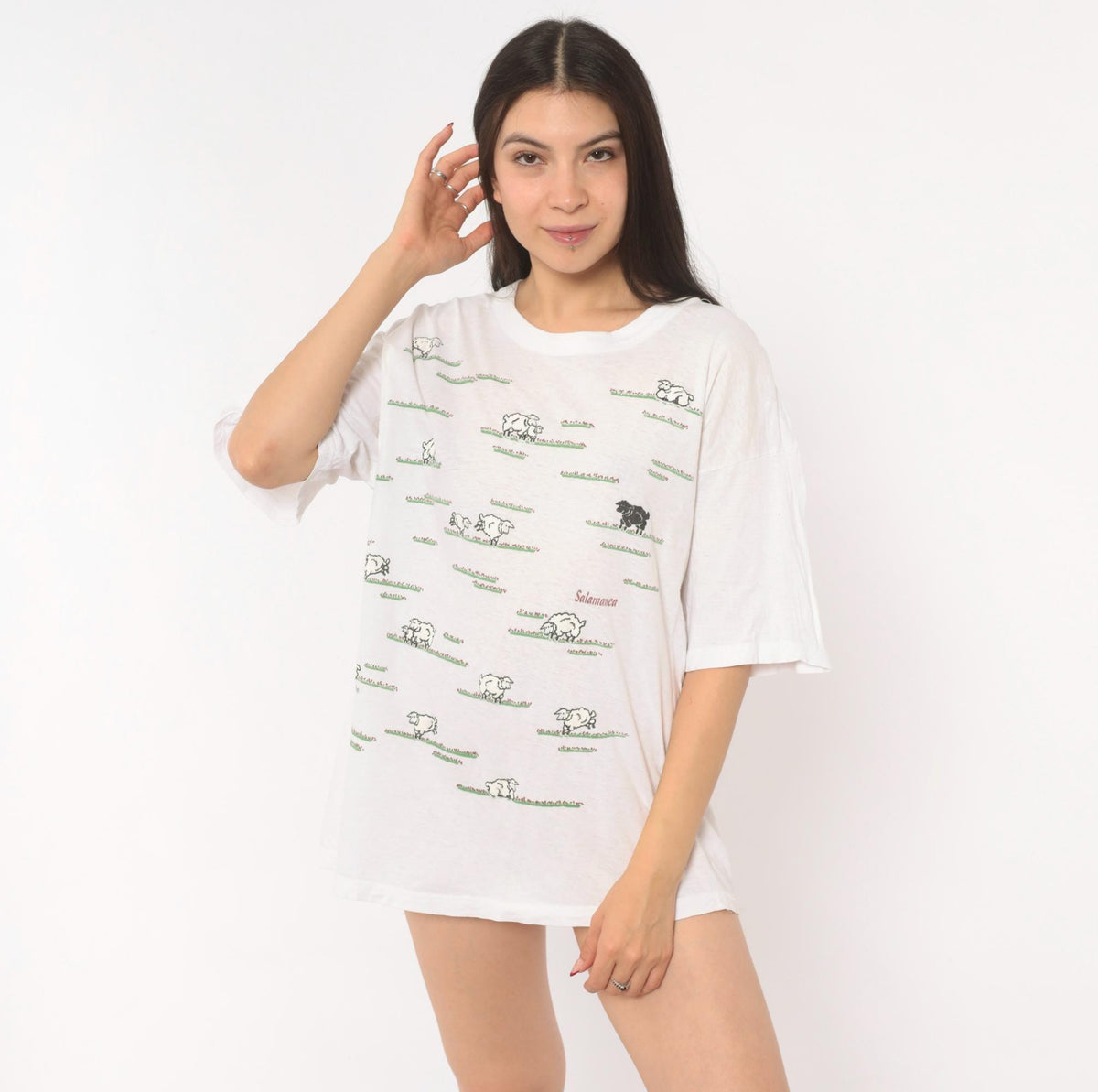 2000s Black Sheep Salamanca Spain Souvenir Cotton Tee White Large L