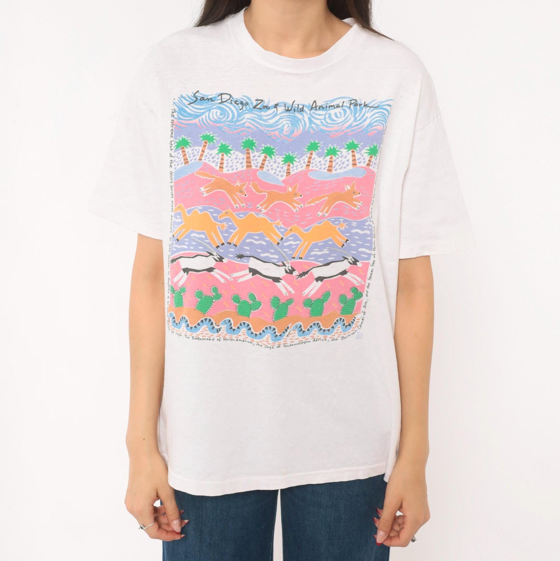 90s San Diego Zoo Wild Animal Park Graphic Tee Hanes Beefy T White Cotton Large