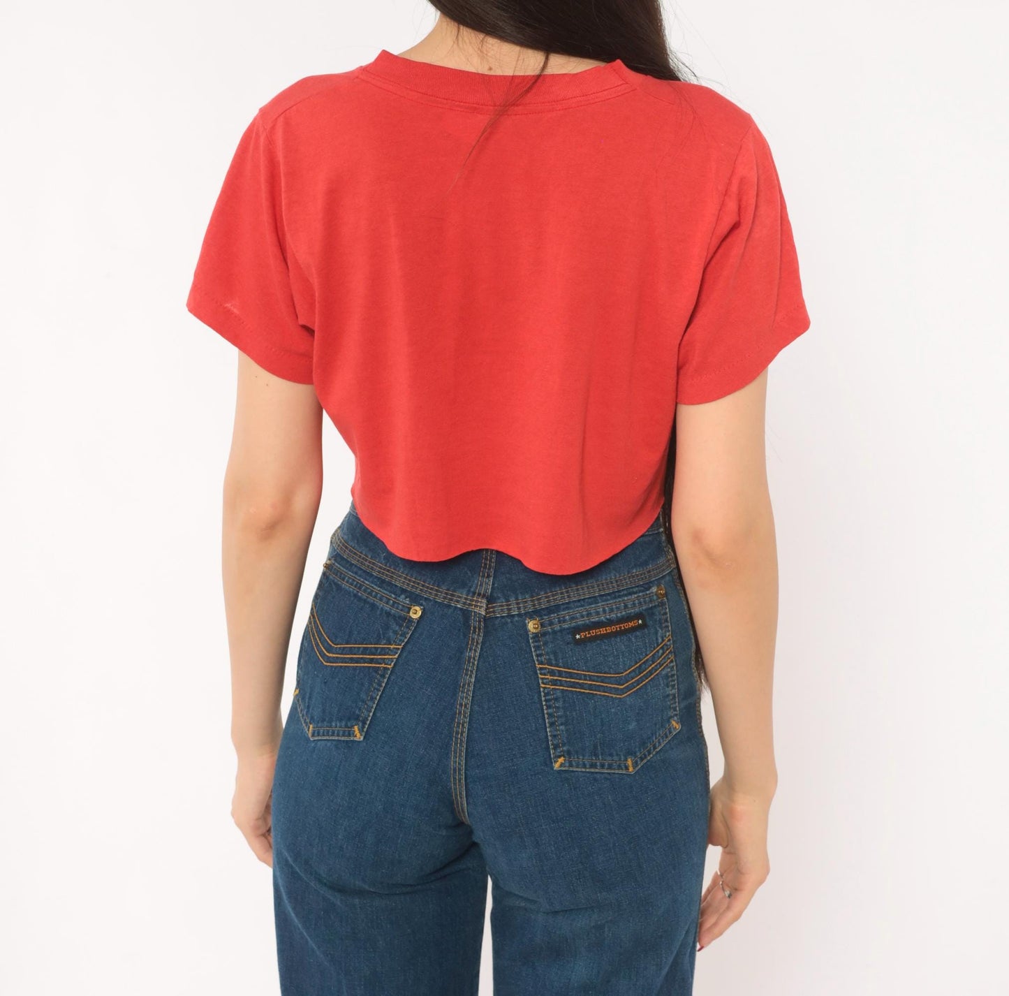 80s California Sunset Crop Top Red Graphic Tee Palm Tree Raglan Medium M