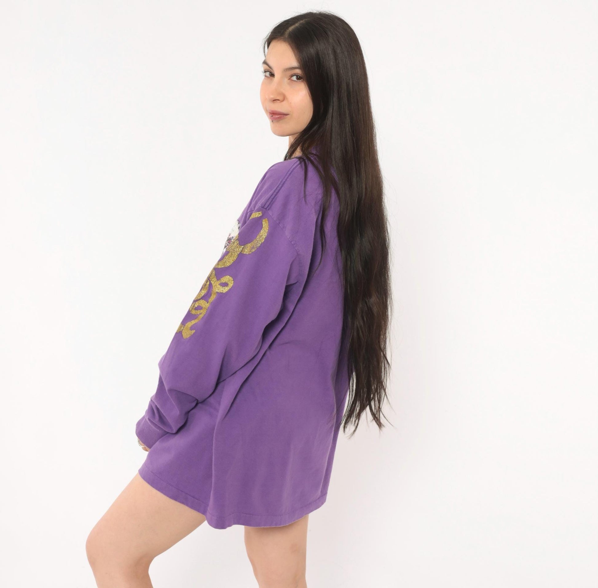 90s Anvil Carousel Horse Purple Glitter Long Sleeve Tee Extra Large