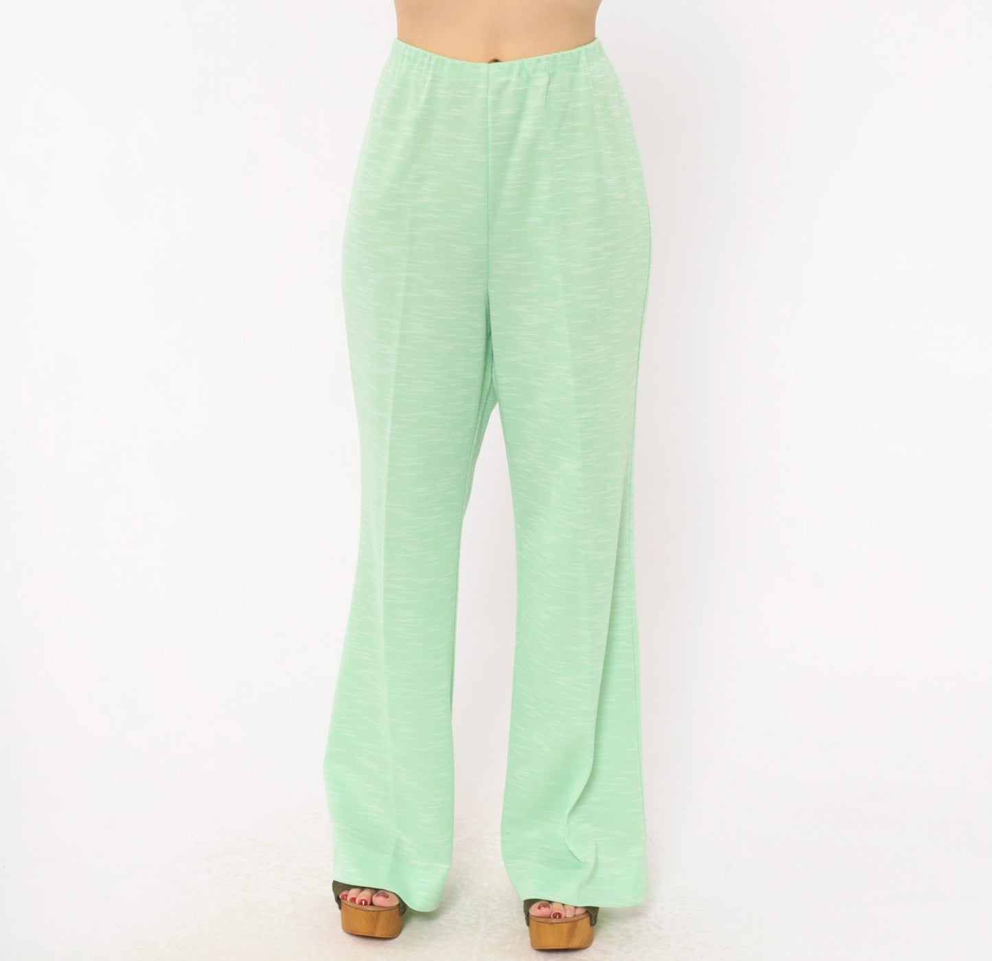 70s Mint Green Flare Pants High Rise Bell Bottom Wide Leg Medium Large