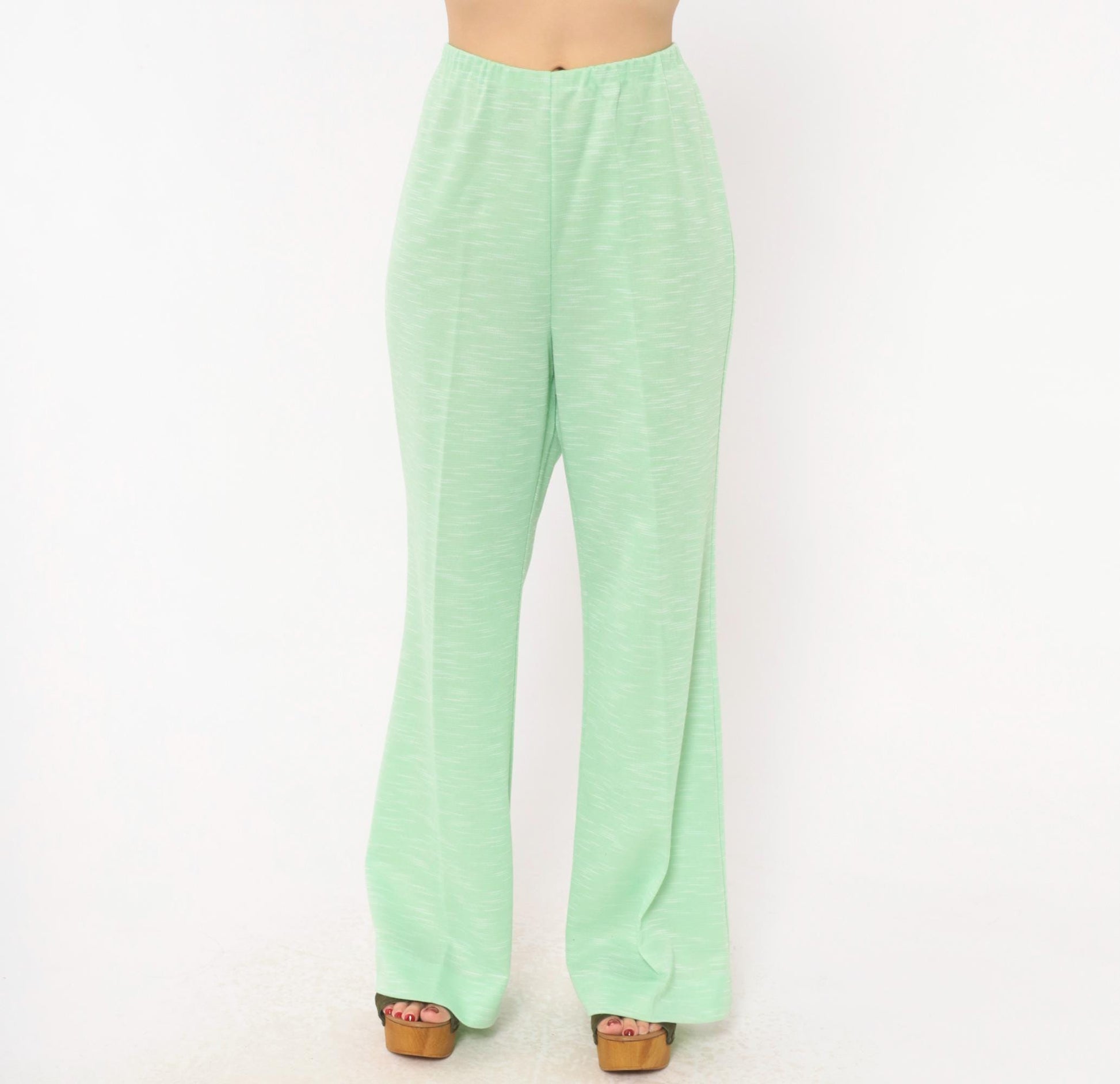 70s Mint Green Flare Pants High Rise Bell Bottom Wide Leg Medium Large