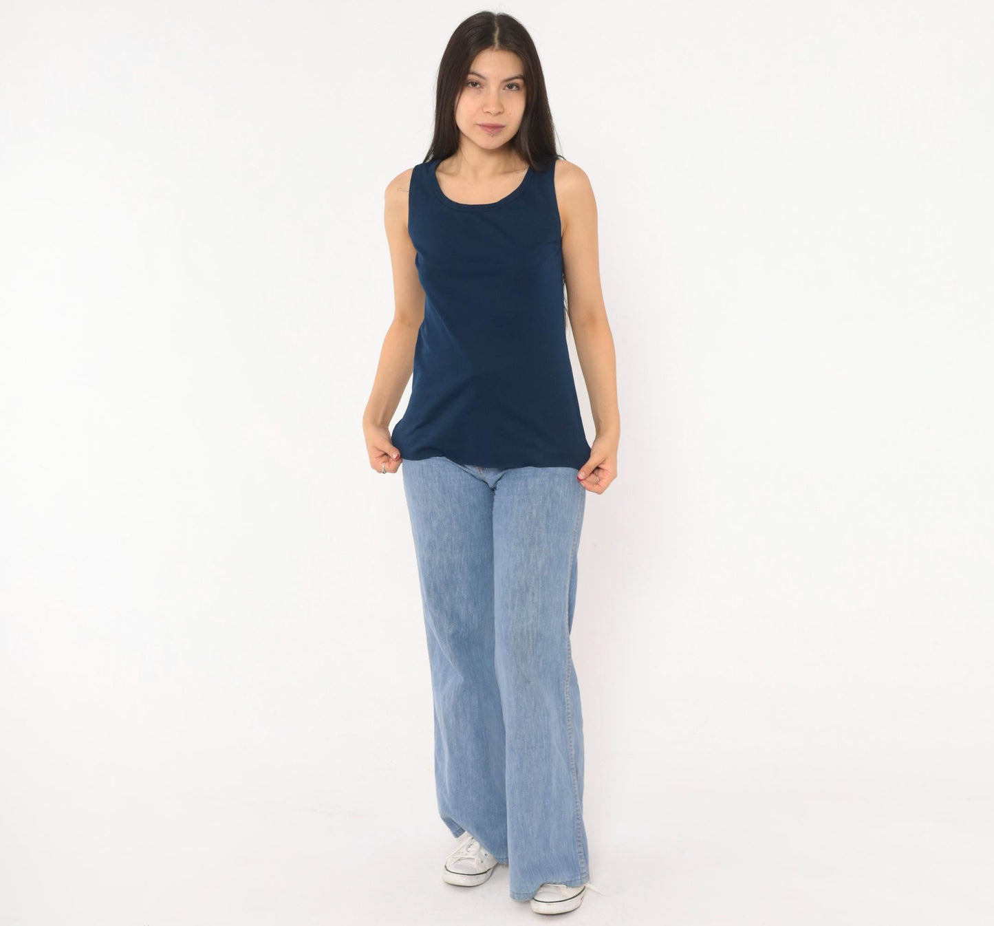 70s Navy Blue Tank Top Alex Colman Sleeveless Shell Scoop Neckline Extra Small XS