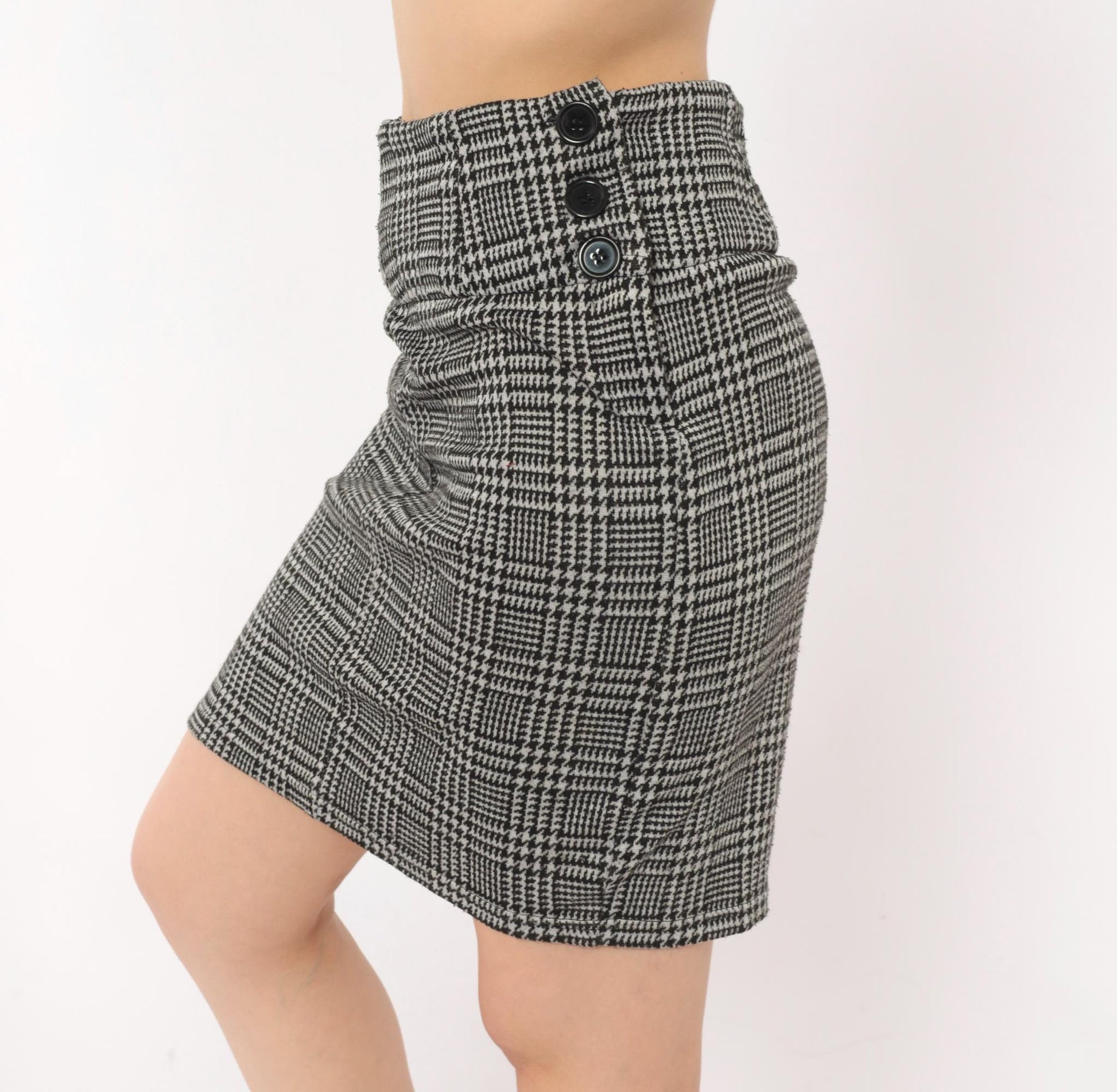 Y2K Zoey & Beth Houndstooth Glen Plaid Mini Skirt Black White Small S