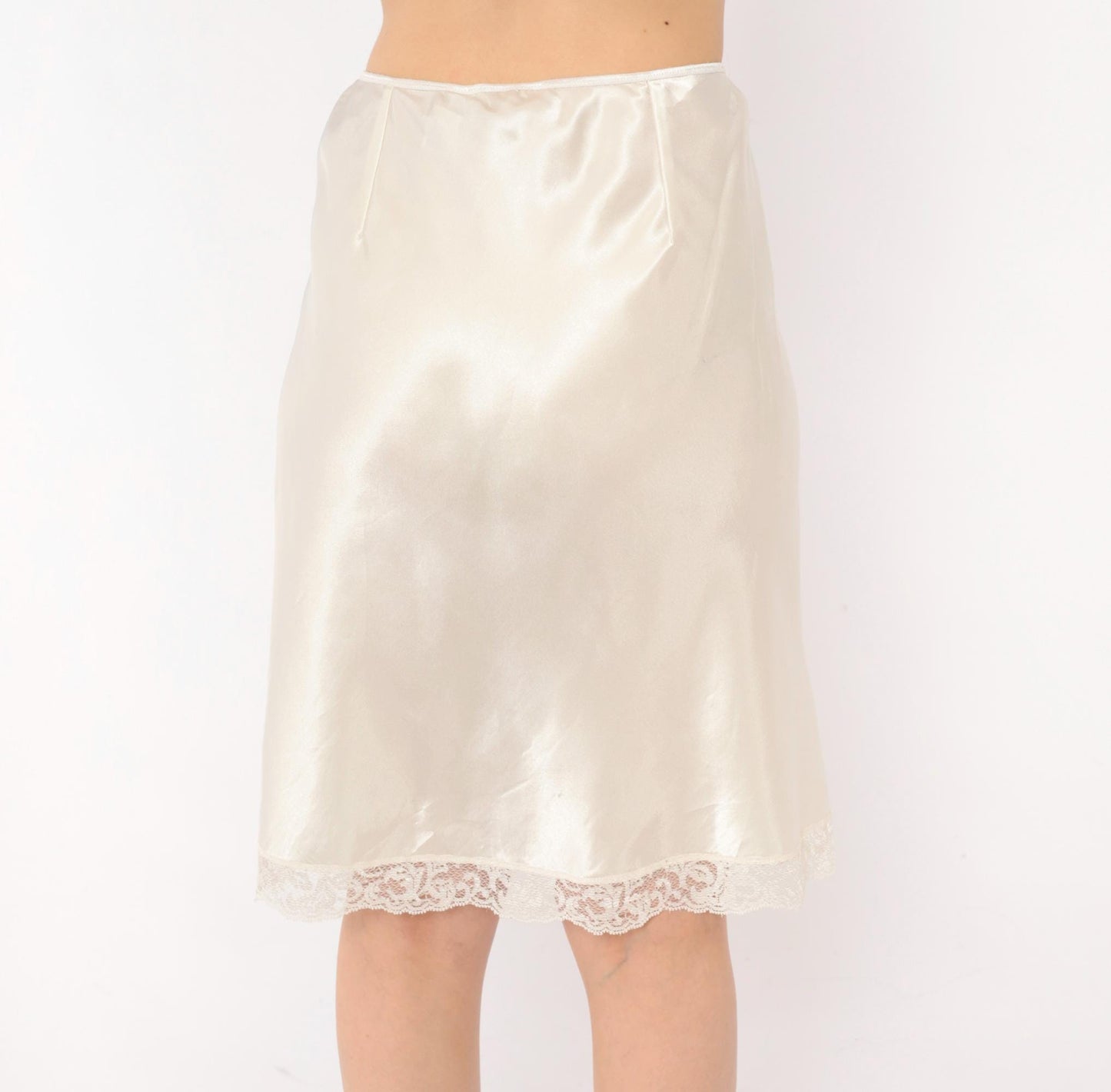 90s Victoria's Secret Half Slip Cream Satin Lace Trim Knee-Length Large L