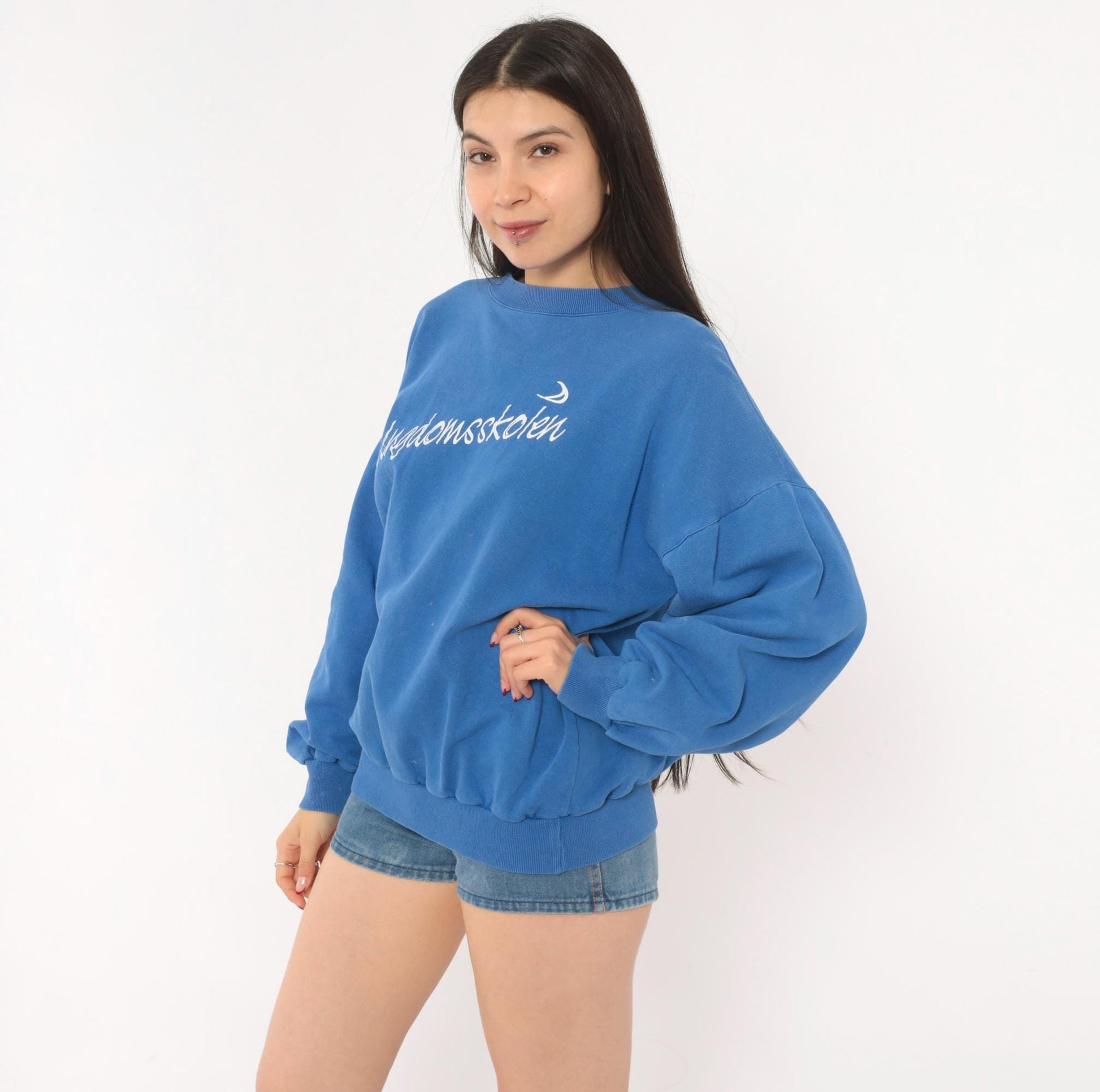 90s All Basic Ungdomsskolen Crewneck Sweatshirt Cobalt Blue Cotton Large L