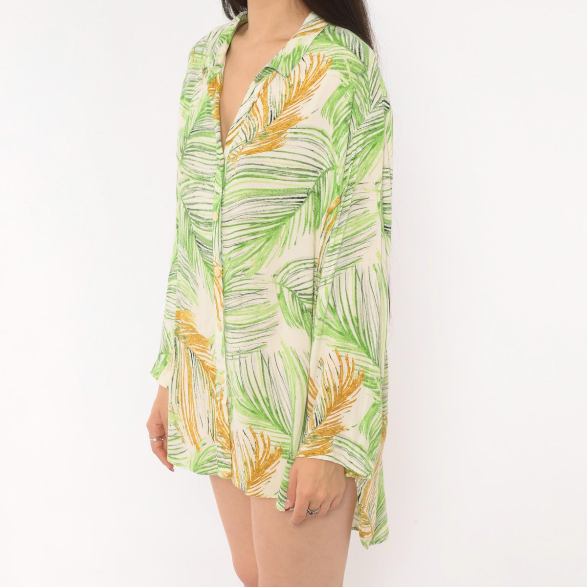 2000s Jams World Palm Leaf Hawaiian Shirt Green Rayon Camp Collar Extra Large XL