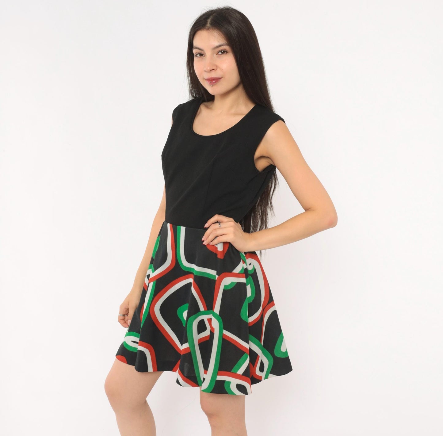 70s Parfait Originals Mini Dress Black Geometric Print A-Line Small S