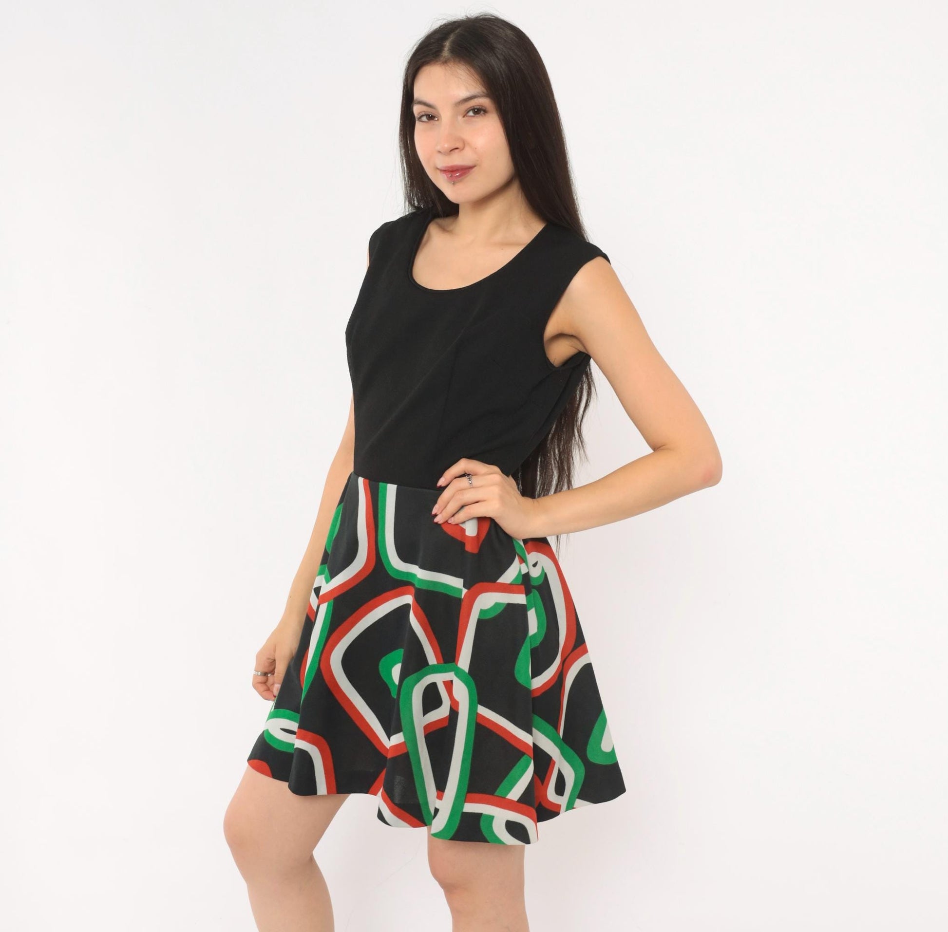 70s Parfait Originals Mini Dress Black Geometric Print A-Line Small S