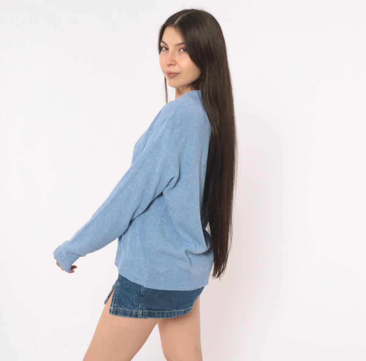 90s Blair Powder Blue Polo Sweater Knit Collar Button Pullover Medium